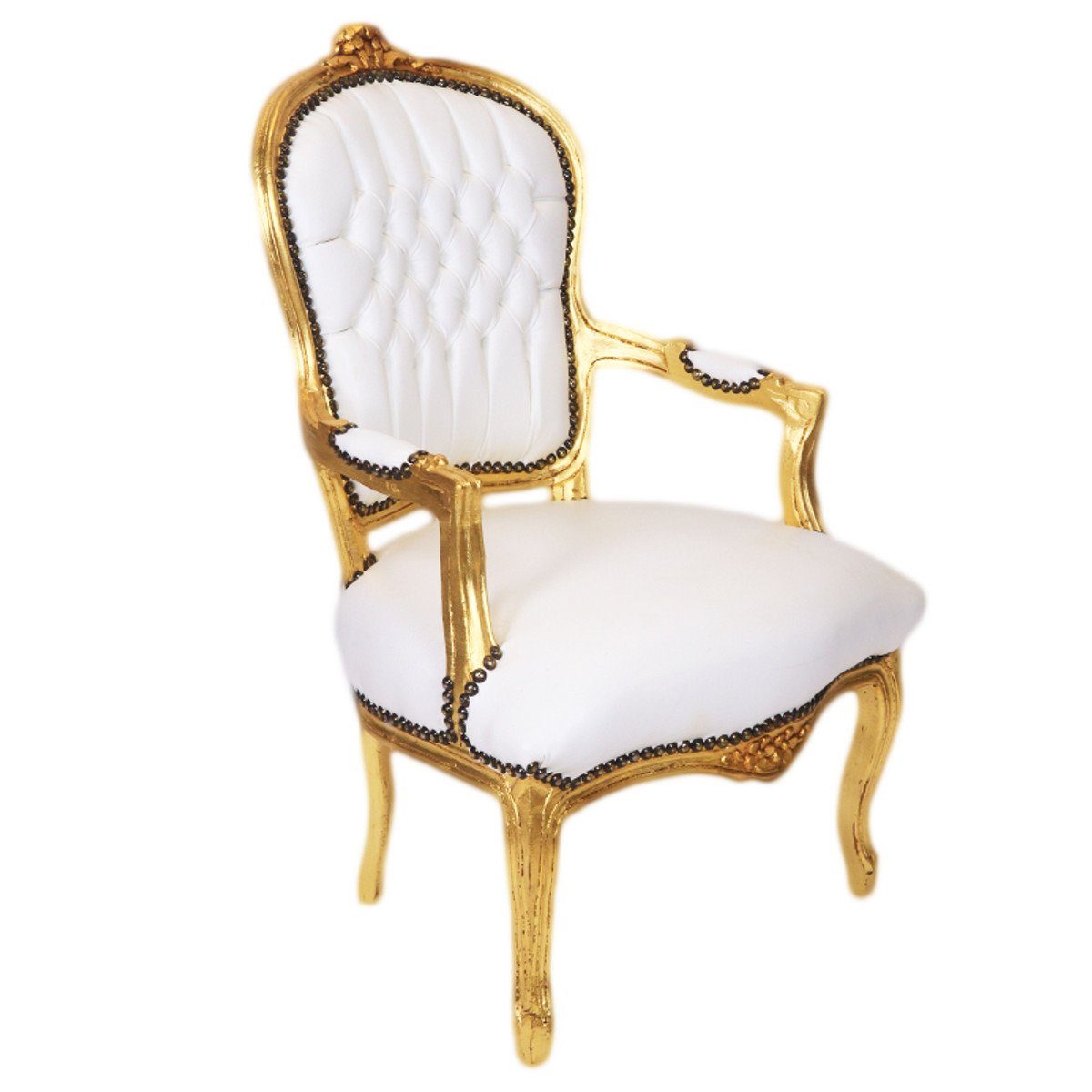 Antik / Stil Besucherstuhl Möbel Casa Padrino - Stuhl Barock Gold Weiß Salon