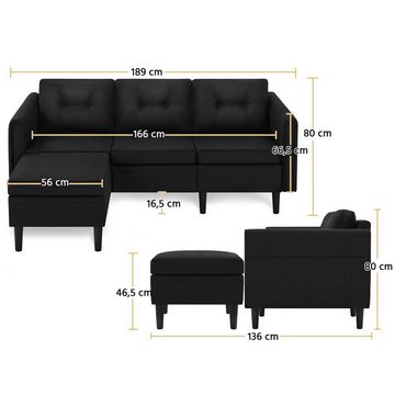 Yaheetech Sofa, 3-Sitzer Sofa mit Ottomane Modernes Ecksofa Schlafcouch