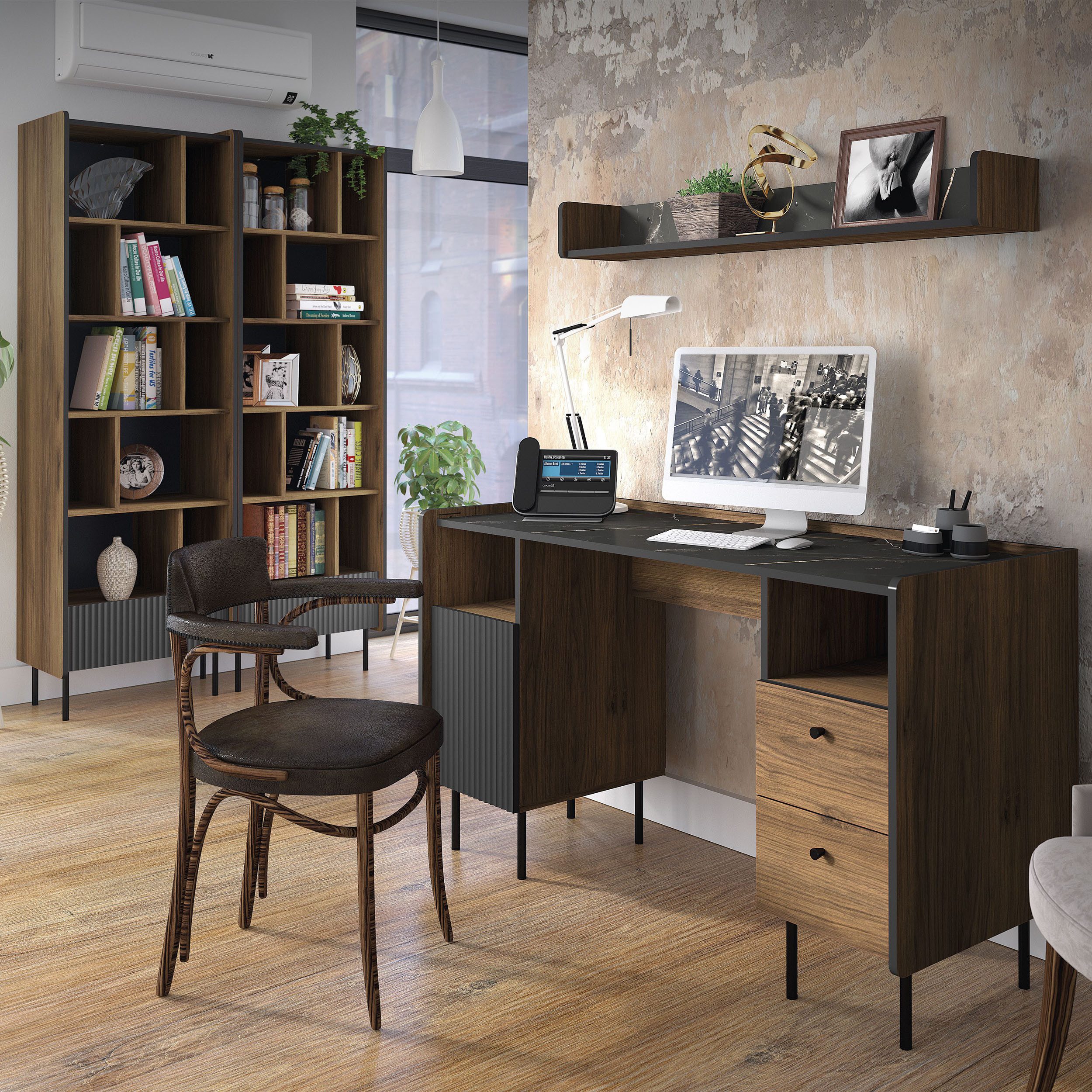 Beautysofa Drehtürenschrank PIANO 2-türig (im modernen Stil, mit 5 Einlegeböden) Breite: 59 cm