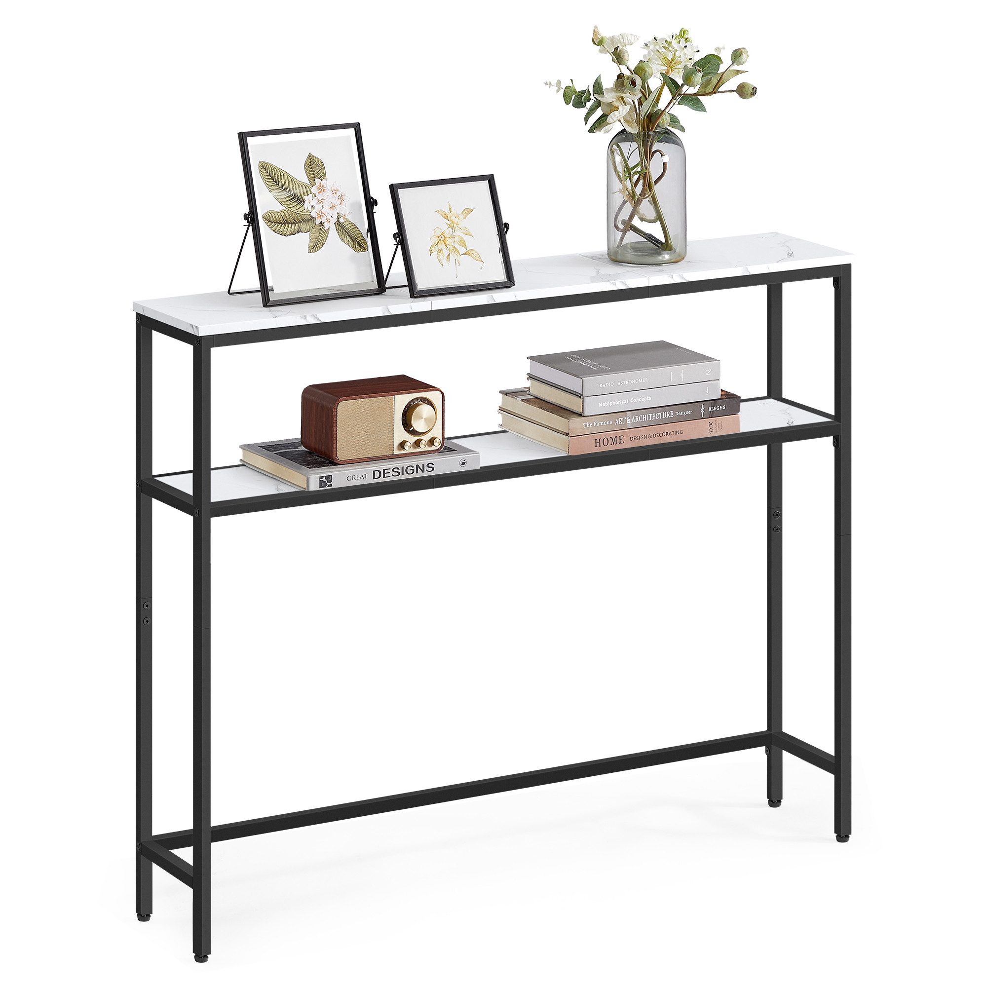 VASAGLE Konsolentisch schmaler Sofatisch mit 2 Ablagen, Flurtisch, 2 Ebenen, für Flur, Wohnzimmer, Schlafzimmer, 80/100/120x80×20cm