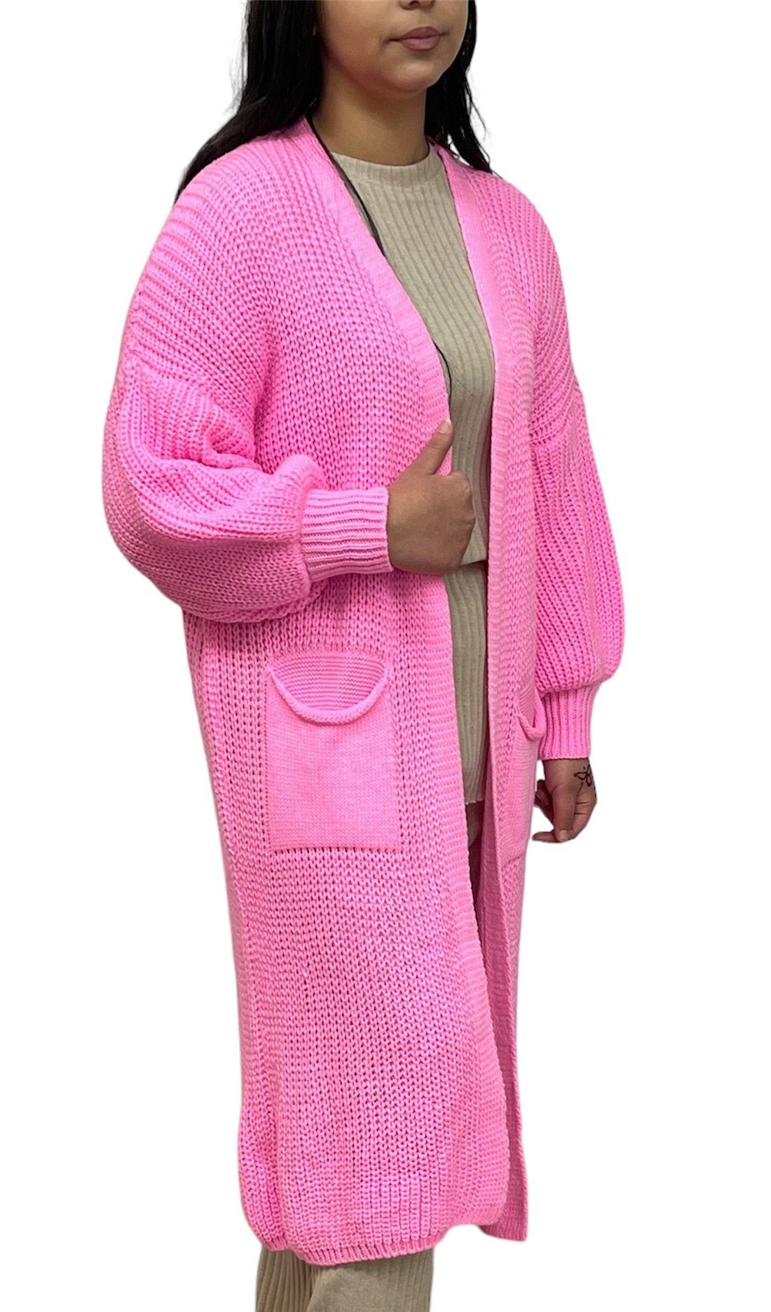 HELLO MISS Longstrickjacke Modisch Maxi Strickjacke mit aufgesetzten Tasche günstig online kaufen