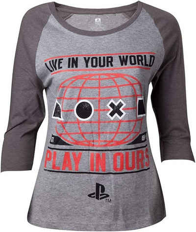 Playstation Langarmshirt PLAYSTATION Langarm T-Shirt Mädchen + Damen Lomgsleeve Hellgrau meliert S M L XL XXL