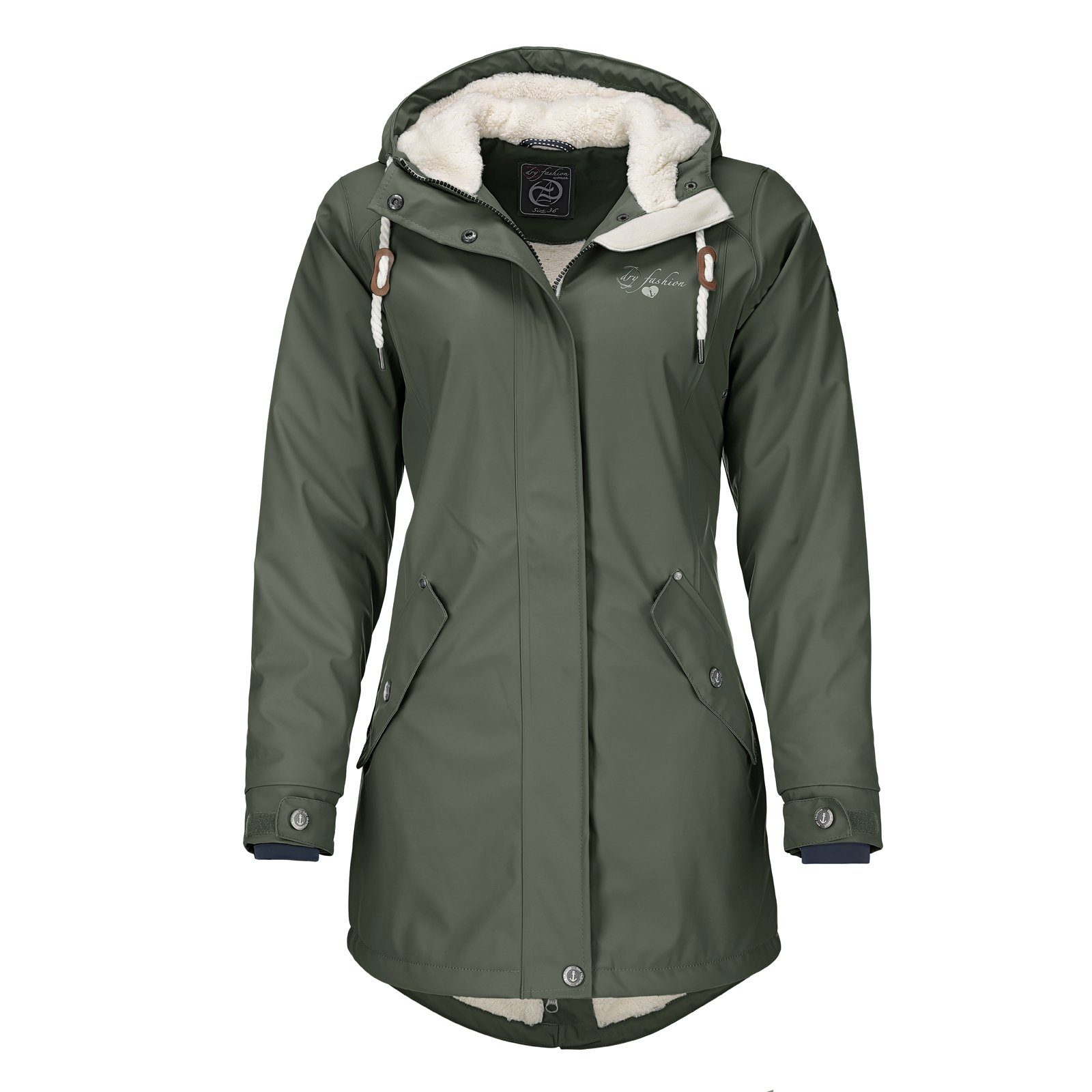 Dry Fashion Regenmantel Damen Regenjacke Malmö Kapuze und Teddyfleece - wind- und wasserdicht