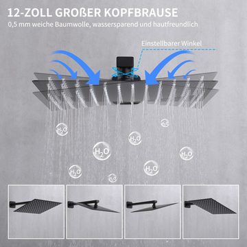 HOMELODY Stangenbrause-Set Unterputz Duschsystem Schwarz Duschset 12-Zoll-Duschkopf, Mit Antikalk-Noppen, Mit Wassersparfunktion, Messing