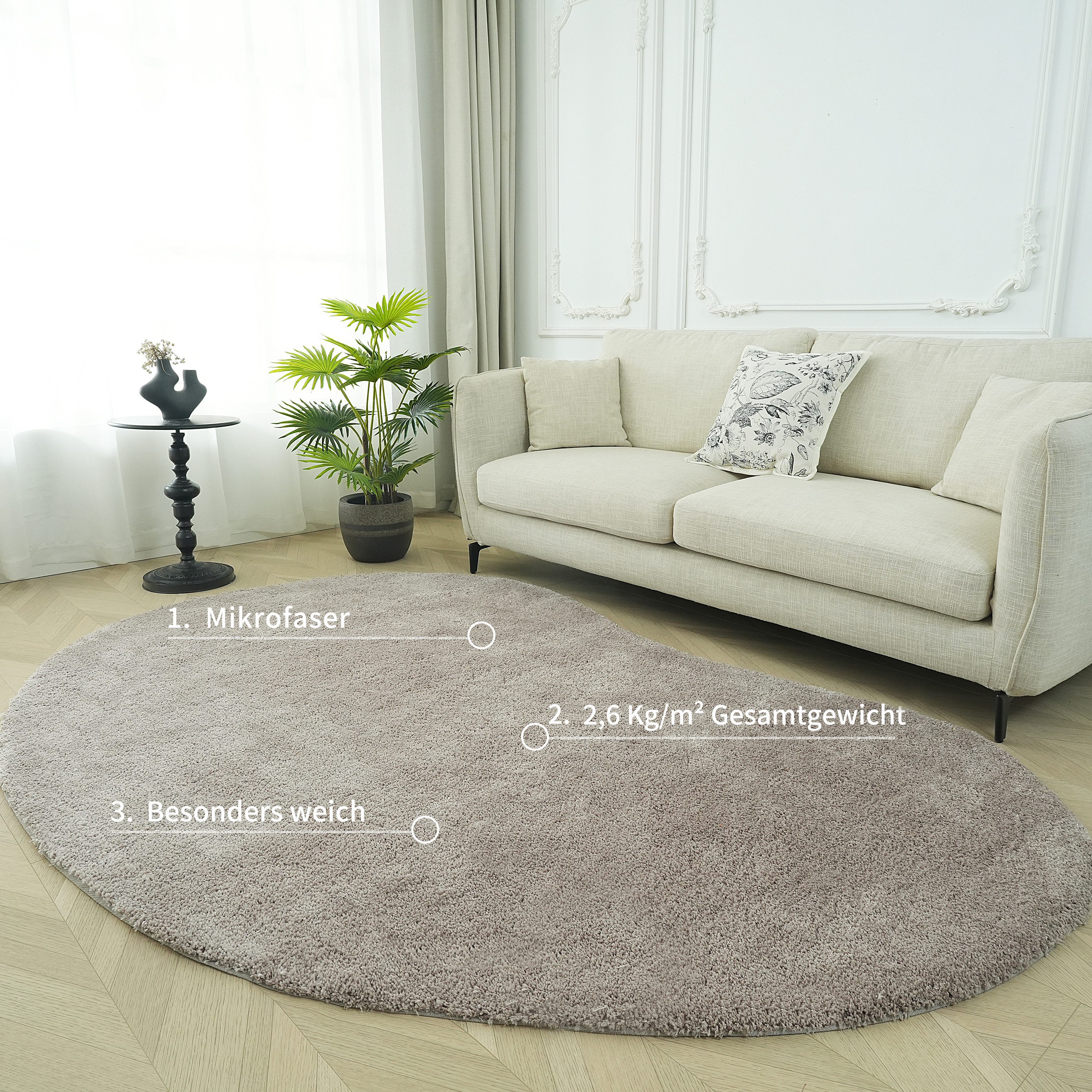 LeGer Home by Lena Gercke Hochflor-Teppich Halrum, einfarbig, besondere Form, modern, U-förmig, Höhe: 25 mm, organische Form, bean shape, kuschelig, Wohnzimmer, – Bild 5 von 5