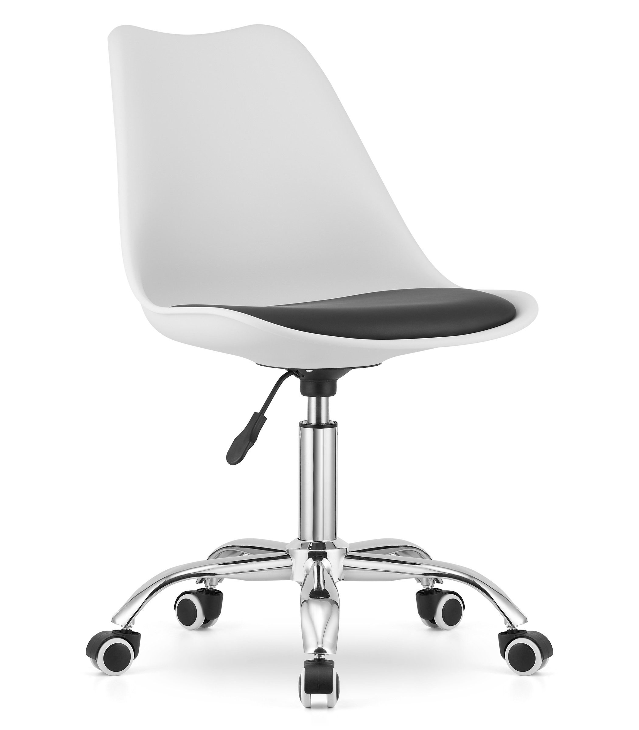 Home Collective Drehstuhl Bürostuhl für Kinderzimmer und Büro, Sitzhöhe verstellbar 47-58 cm (Bürostuhl mit Rollen, Schreibtischstuhl höhenverstellbar, Chromgestell, stabil), Ergonomischer Drehstuhl, Chromfuß, Öko-Lederkissen schwarz weiß