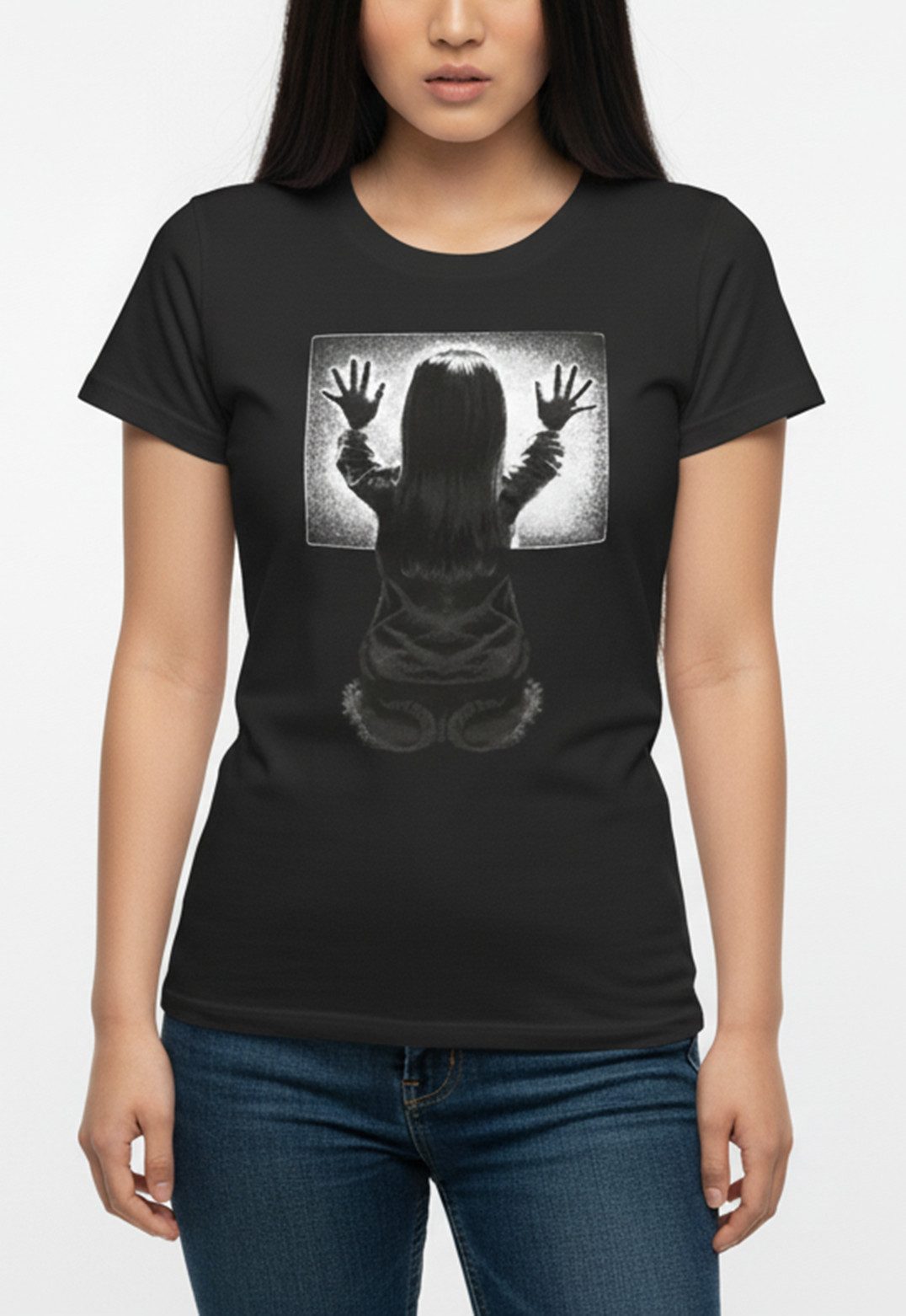 MAKAYA T-Shirt Damen Top Schwarz Poltergeist Horror Gamer Motiv Frauen Dame günstig online kaufen