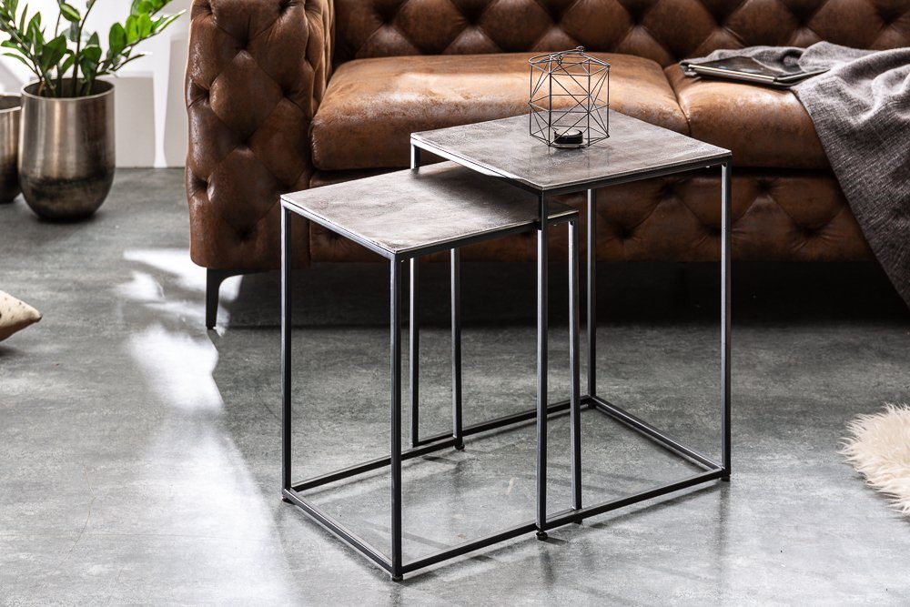 / Couchtisch platzsparend (Set, Metall schwarz · 40cm Handarbeit Beistelltisch · · riess-ambiente 2-St), silber ELEMENTS