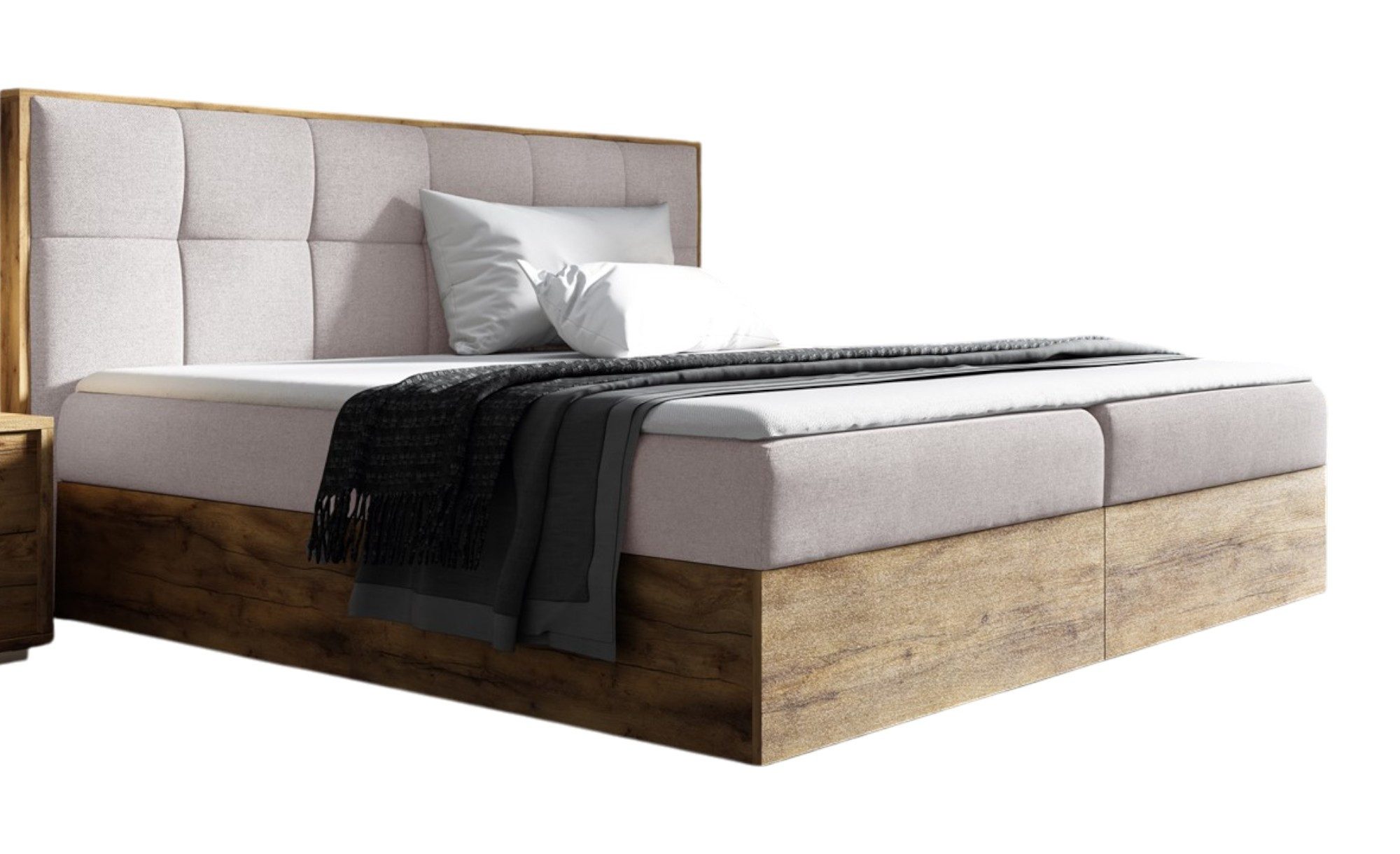 Fun Möbel Boxbett Schlafzimmerbett THANOS Überlänge (220cm) in Stoff Faro (auch in Standardlänge erhältlich, inkl. Kaltschaumtopper und Topper), Lancelot-Eiche-Optik