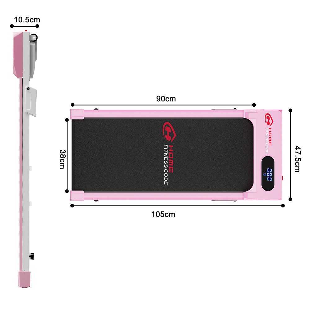 HOMEFITNESSCODE Laufband Tragbares Laufbänder mit 5 % Steigung – 3-in-1-Walkingpad Elektrisch (mit Fernbedienung und LED-Display – Lauffläche 38 x 90 cm), Laufband 1–6 km/h einstellbar – Motor 2,5 PS