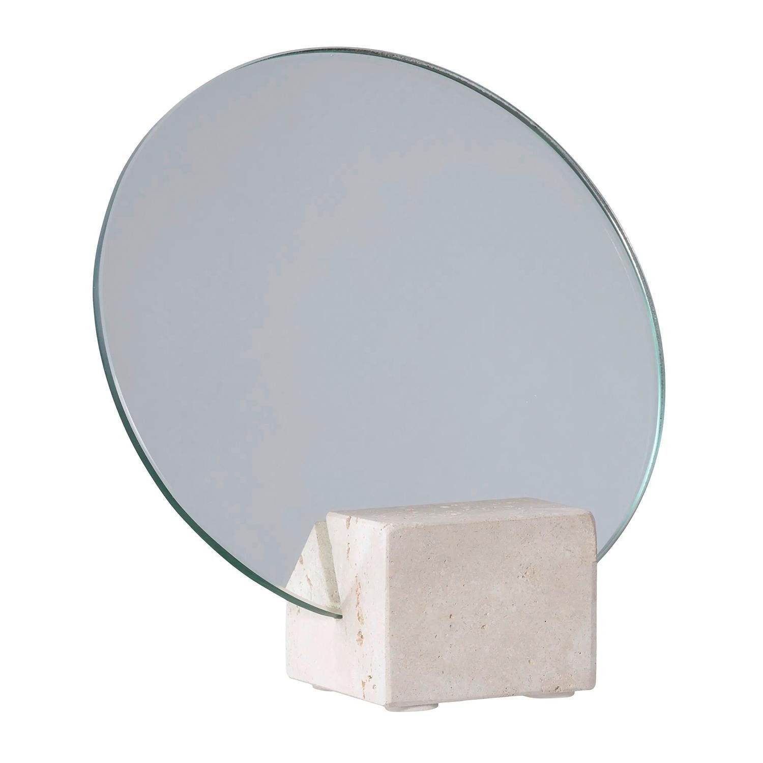 House Nordic Standspiegel TABLEMIRROR, Ø 18 cm, Glas, Travertinstein, (1-St), mit Standfuß, B 18 x H 18 x T 6,5 cm