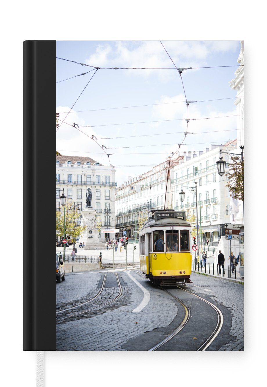 MuchoWow Notizbuch Eine gelbe Straßenbahn mit einer Seilbahn fährt durch Lissabon, Journal, Merkzettel, Tagebuch, Notizheft, A5, 98 Seiten, Haushaltsbuch | Notizbücher