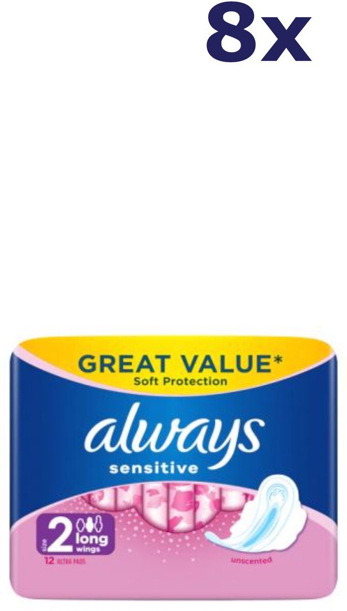 always Binden Sensitive Ultra Long, Super, 96-St., mit Flügeln, dünn, für die Nacht geeignet