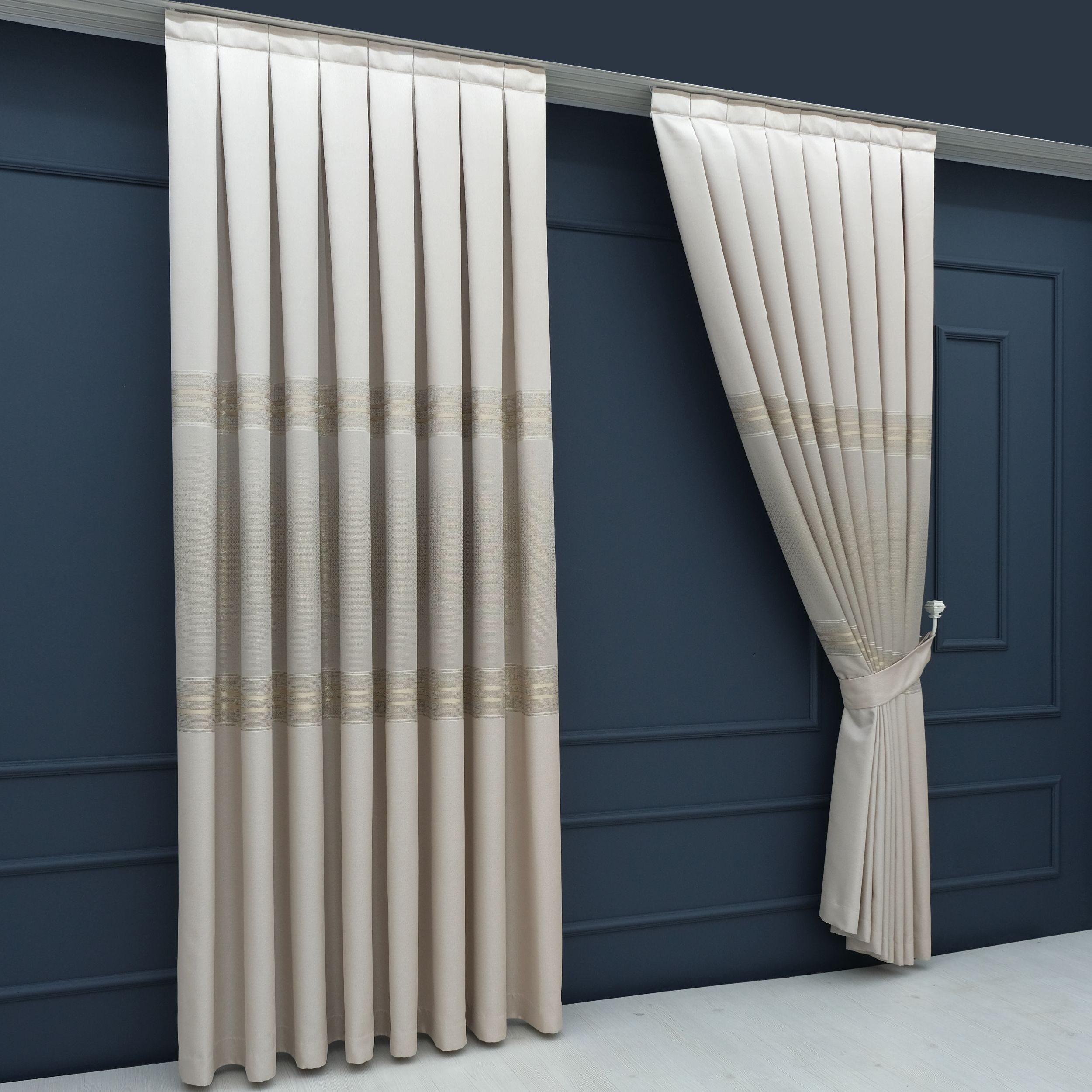 Gardinen by Justyna Vorhang 2er Fon Seiten Schal Set Beige (5 St), Kräuselband, verdunkelnd, Fertiggardine,Hochwertiggardine,Turkischegardine,Falten,Pileli Perde