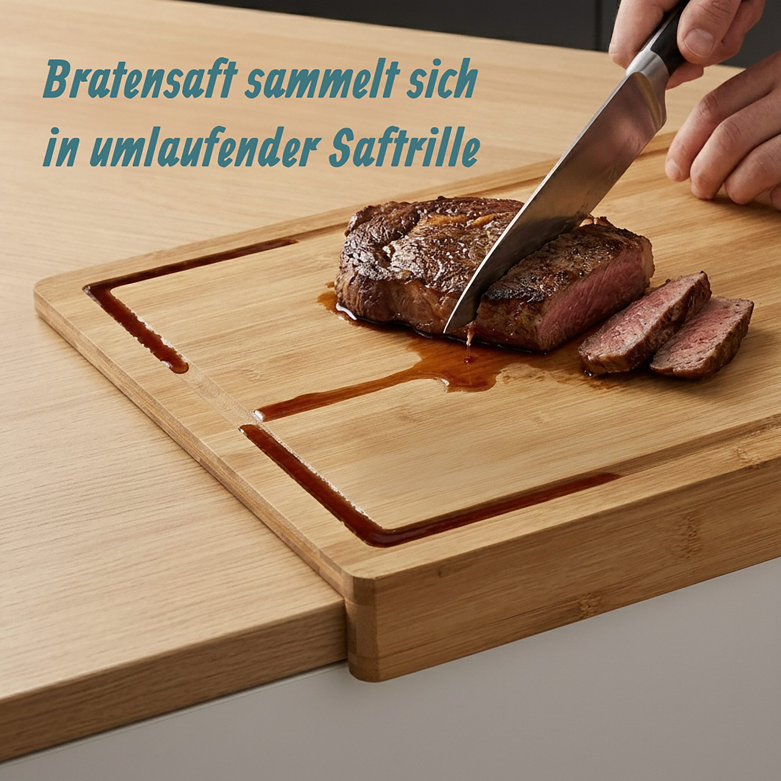 relaxdays Tranchierbrett mit Anschlagkante, Bambus, (1-St) – Bild 3 von 5