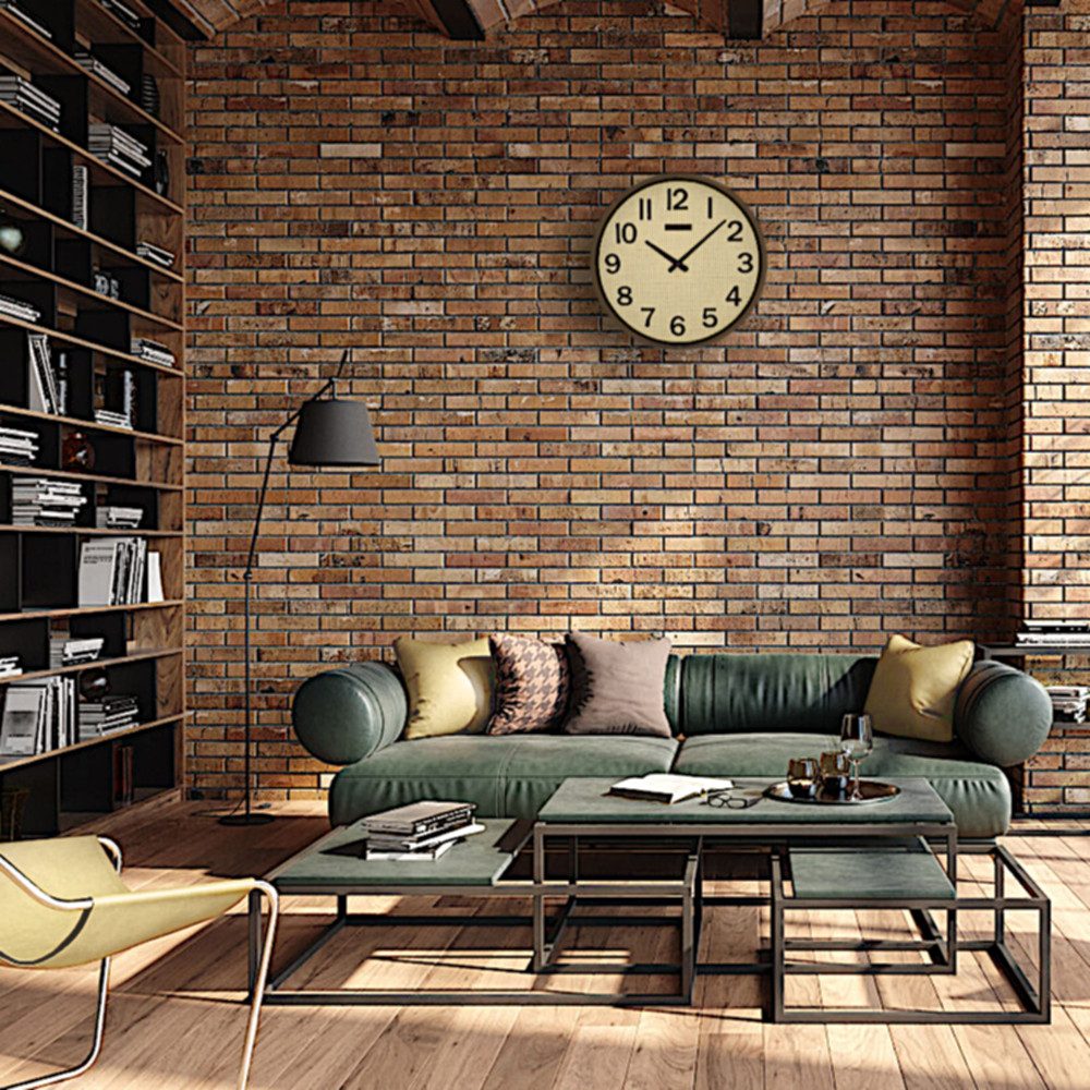 Holzwerk Wanduhr BOHO Rattan Designer Loft Holz Quarzwanduhr (Nahezu lautloses Uhrwerk, analog, 30 cm)