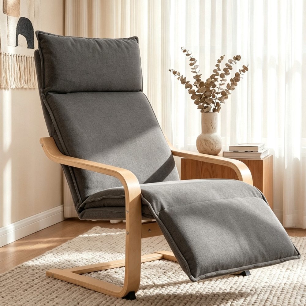 OKWISH Relaxsessel Loungesessel Dunkelgrau mit Fußstütze und Leinenoptik Bezug (Packung, 1-St., Polstersessel mit moderner Form und weicher Sitzfläche), Schwingsessel mit Schaukelfunktion für Wohnzimmer und Zuhause
