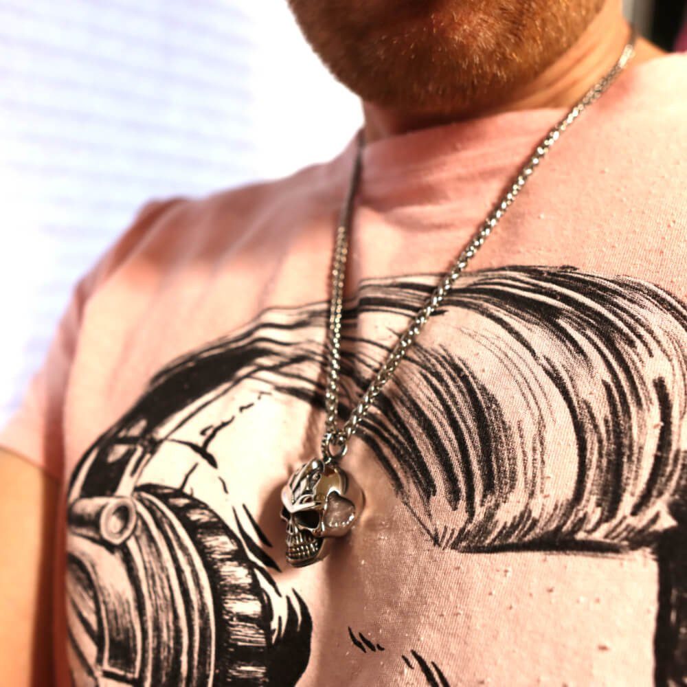 DALMARO Edelstahlkette Lederkette Edelstahl 316 SKELETON HEAD, Herren Biker Kette - Inkl. Schmuckbox