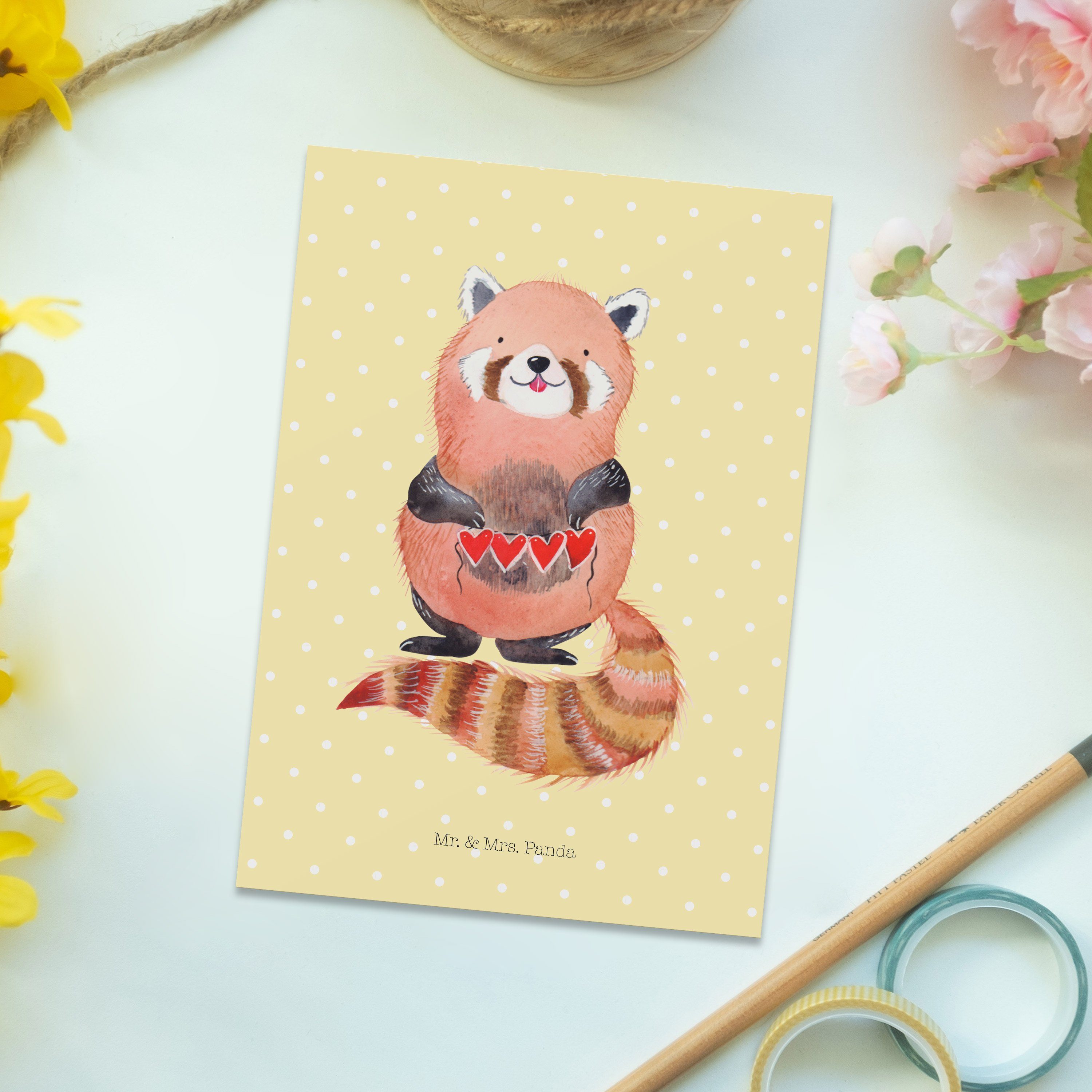 Mr. & Mrs. Postkarte Panda Gelb - - Karte, Panda Pastell Laune, Liebe, Gute Ansi Roter Geschenk