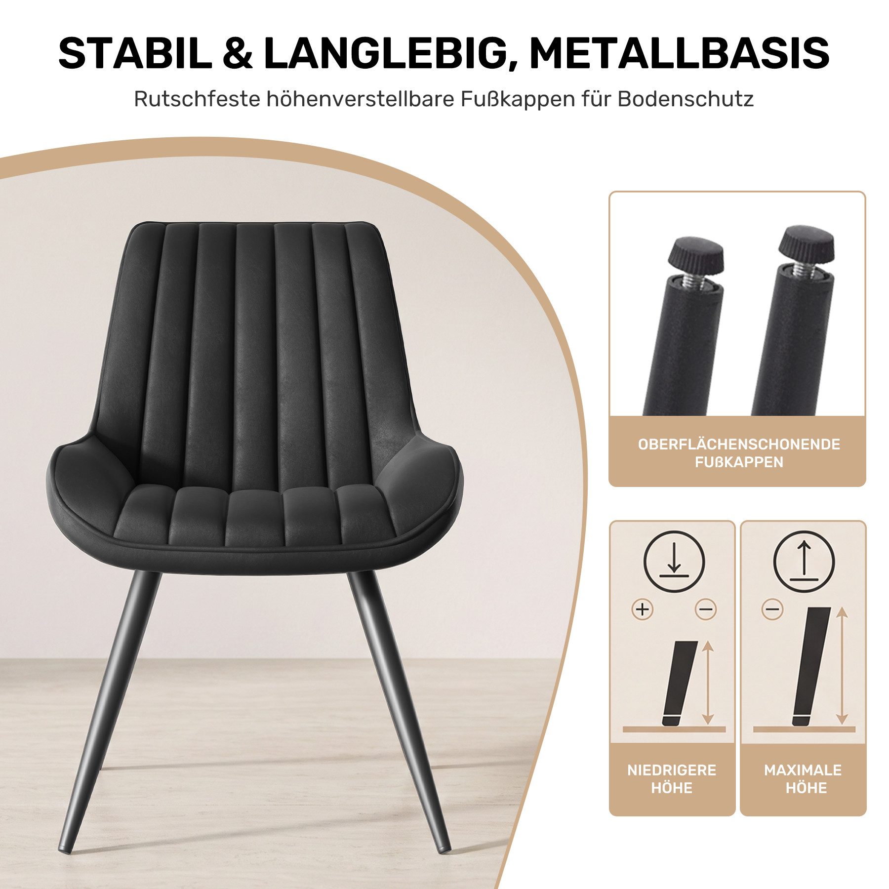 HawthyHome Esszimmerstuhl bequeme Polsterstühle Küchenstuhl (2 St), mit Rückenlehne Metallbeine, 2er Set – Bild 5 von 5