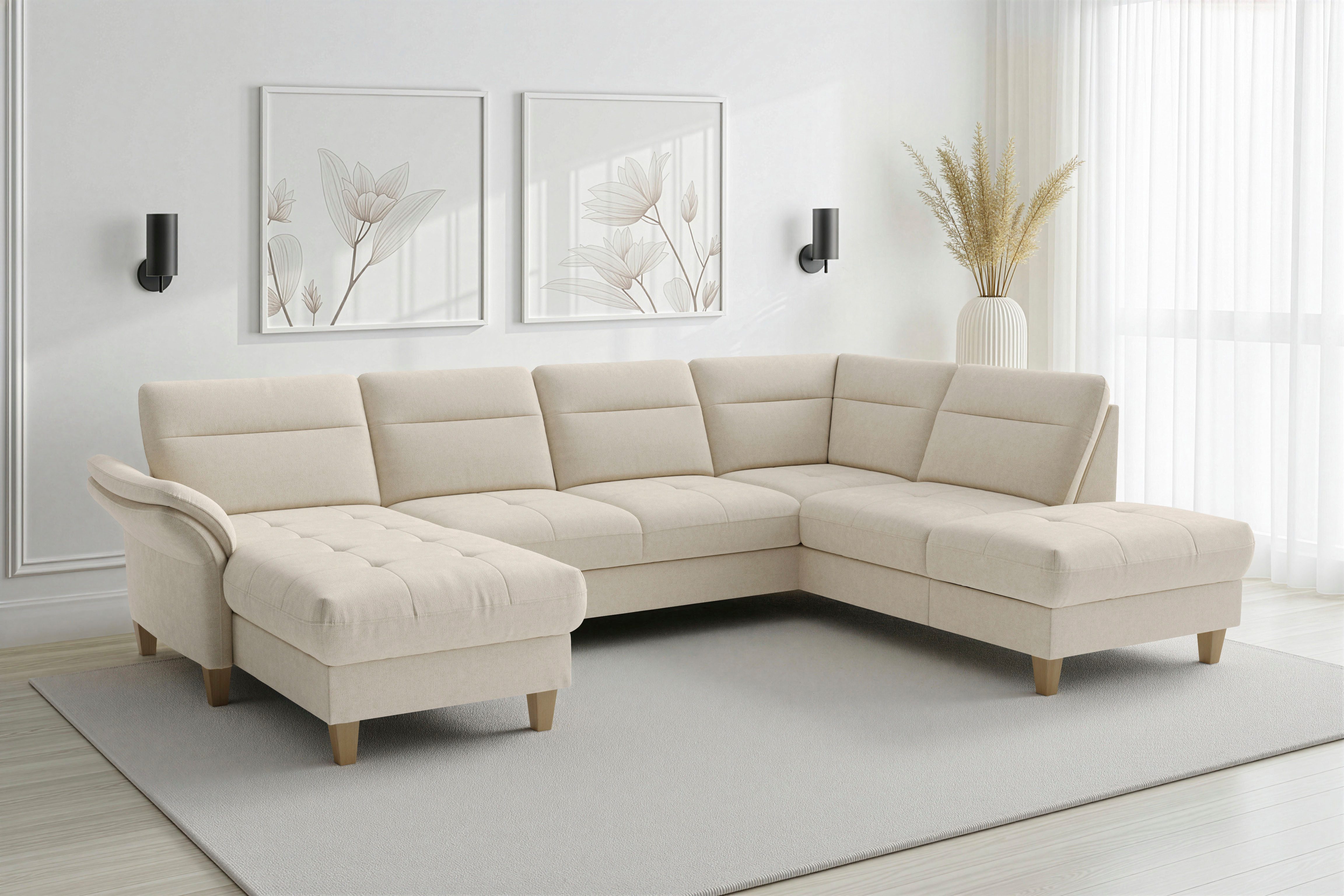 sit&more Wohnlandschaft Pamela U-Form, B: 292 cm, optional Schlaffunktion & Bettkasten, wahlweise mit Armteilverstellung, Sofa mit Federkern, Sitzhöhe: 48 cm