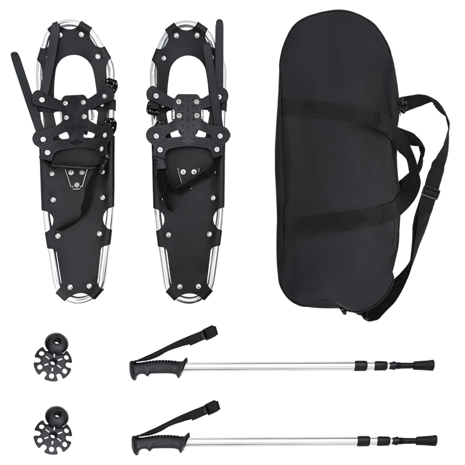 vidaXL Schneeschuhe 3 in 1 Schneeschuhe mit Wanderstöcken Silber und Schwarz (1-tlg)