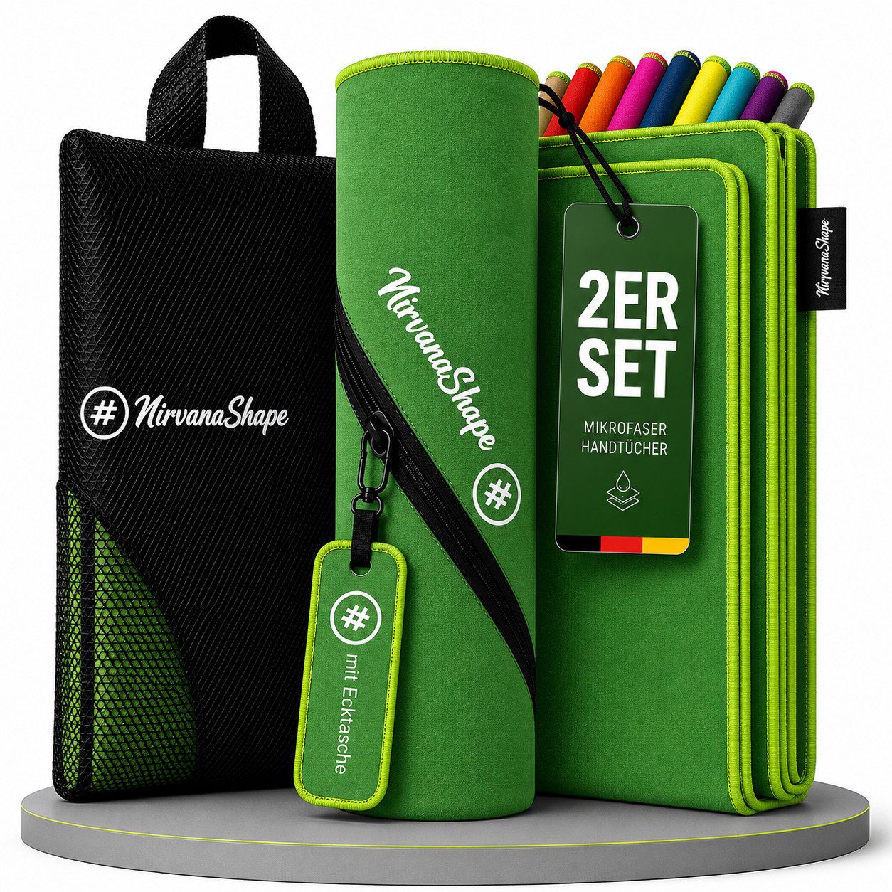 NirvanaShape Reisehandtuch Mikrofaser Handtücher Set, Badehandtuch, Reisehandtuch, Strandtuch, Ecktasche mit Reißverschluss, saugfähig, leicht, schnelltrocknend