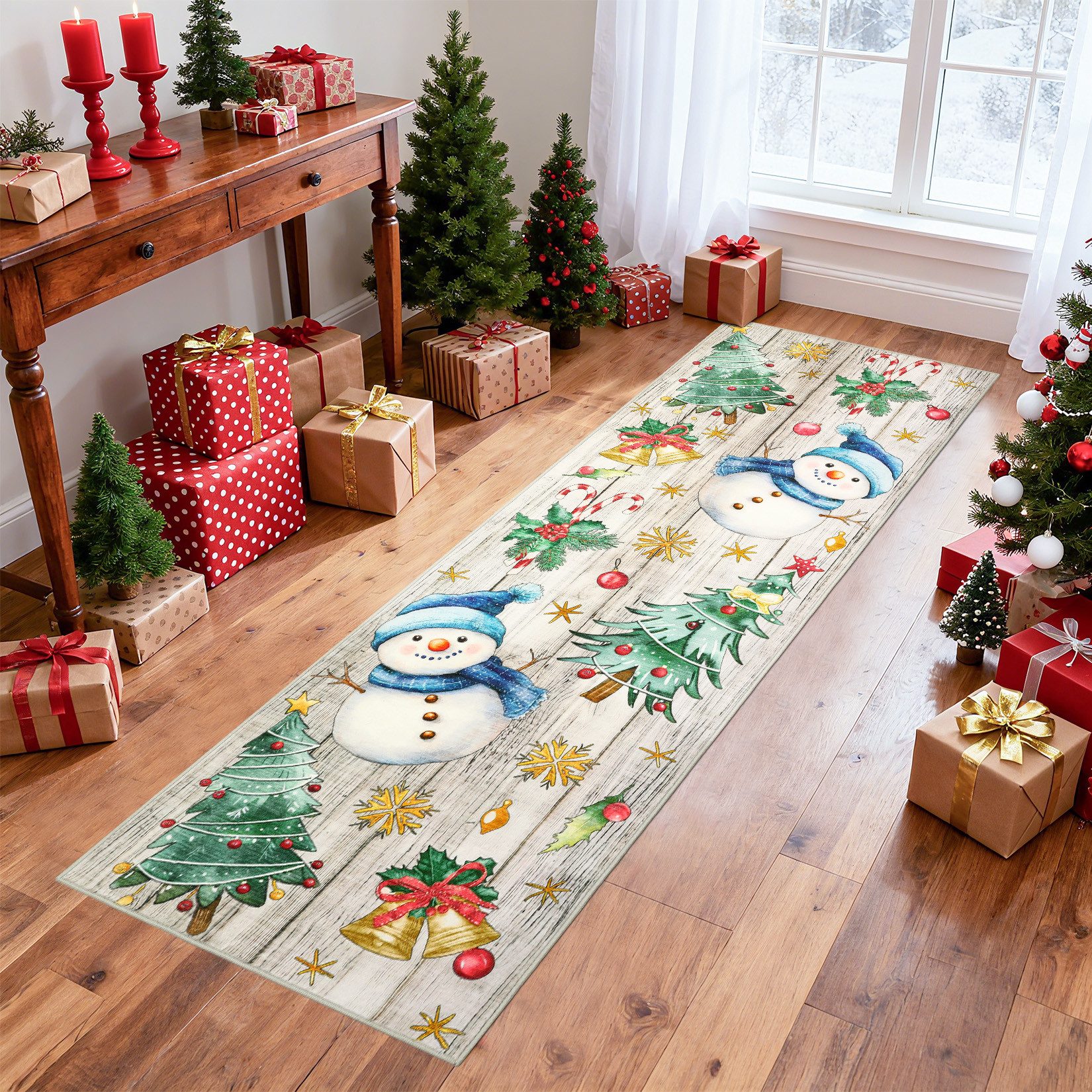 GarveeMore Teppich Schneemann-Tannenbaum Weihnachtsteppich– waschbar & rutschfest, rechteckig, Höhe: 5 mm – Bild 2 von 5