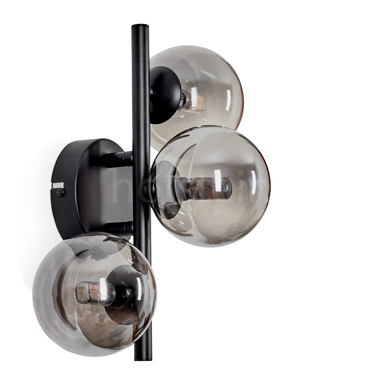 hofstein Wandleuchte Wandlampe aus Metall/Riffelglas in Schwarz/Rauchfarben günstig online kaufen