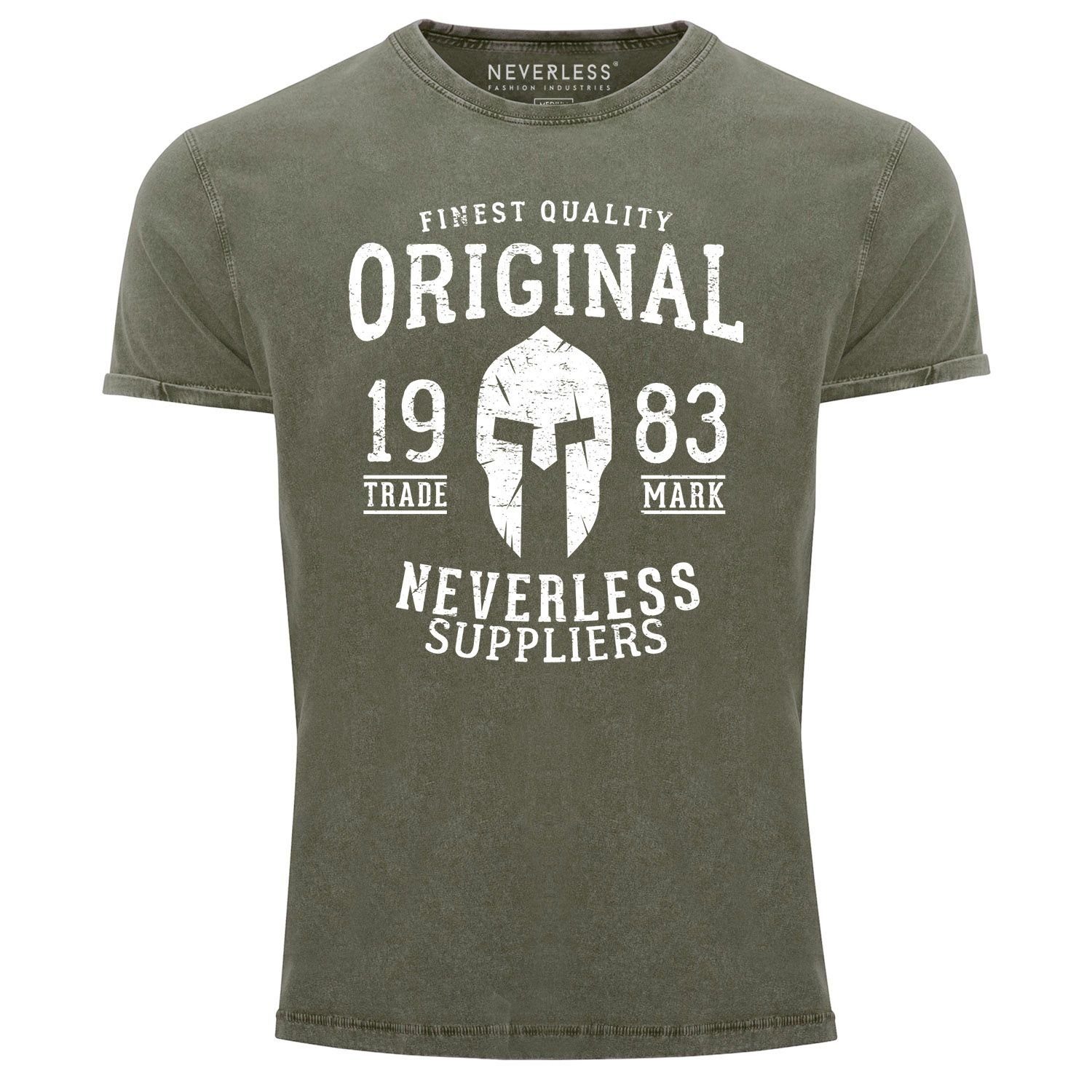 Neverless Print-Shirt mit Used Print Aufdruck Gladiator Vintage Look Shirt Slim Original Cooles oliv Neverless® T-Shirt Angesagtes Fit Herren