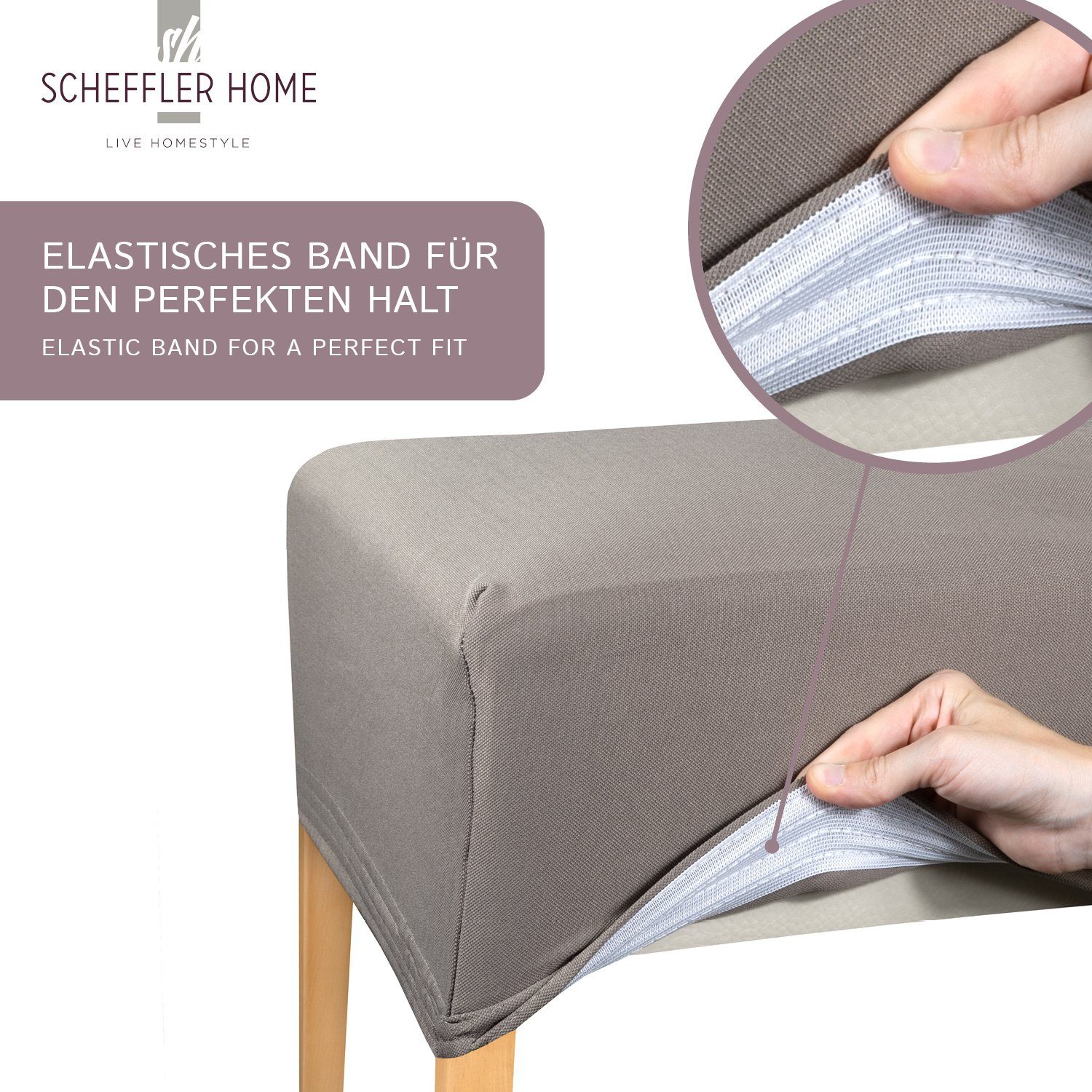 und sh Lotus Fleckenschutz HOMESTYLE SCHEFFLER-HOME Marie Grau Sitzbezug LIVE elastisch mit Stuhlbezug Effekt,