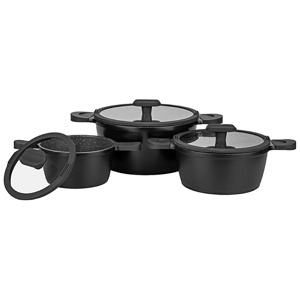 Mulex Topf-Set HAPPINESS BLACKLINE, Aluguß (leichte Reinigung, 6-tlg., exzellenter Antihafteffekt), induktionsgeeignet