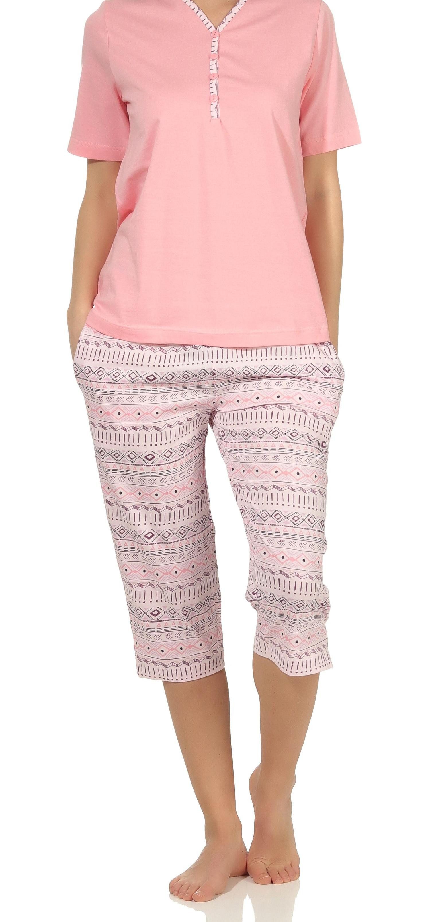 Normann Pyjama Damen kurzarm Capri Schlafanzug im Ethnolook - auch in Übergrössen – Bild 2 von 5