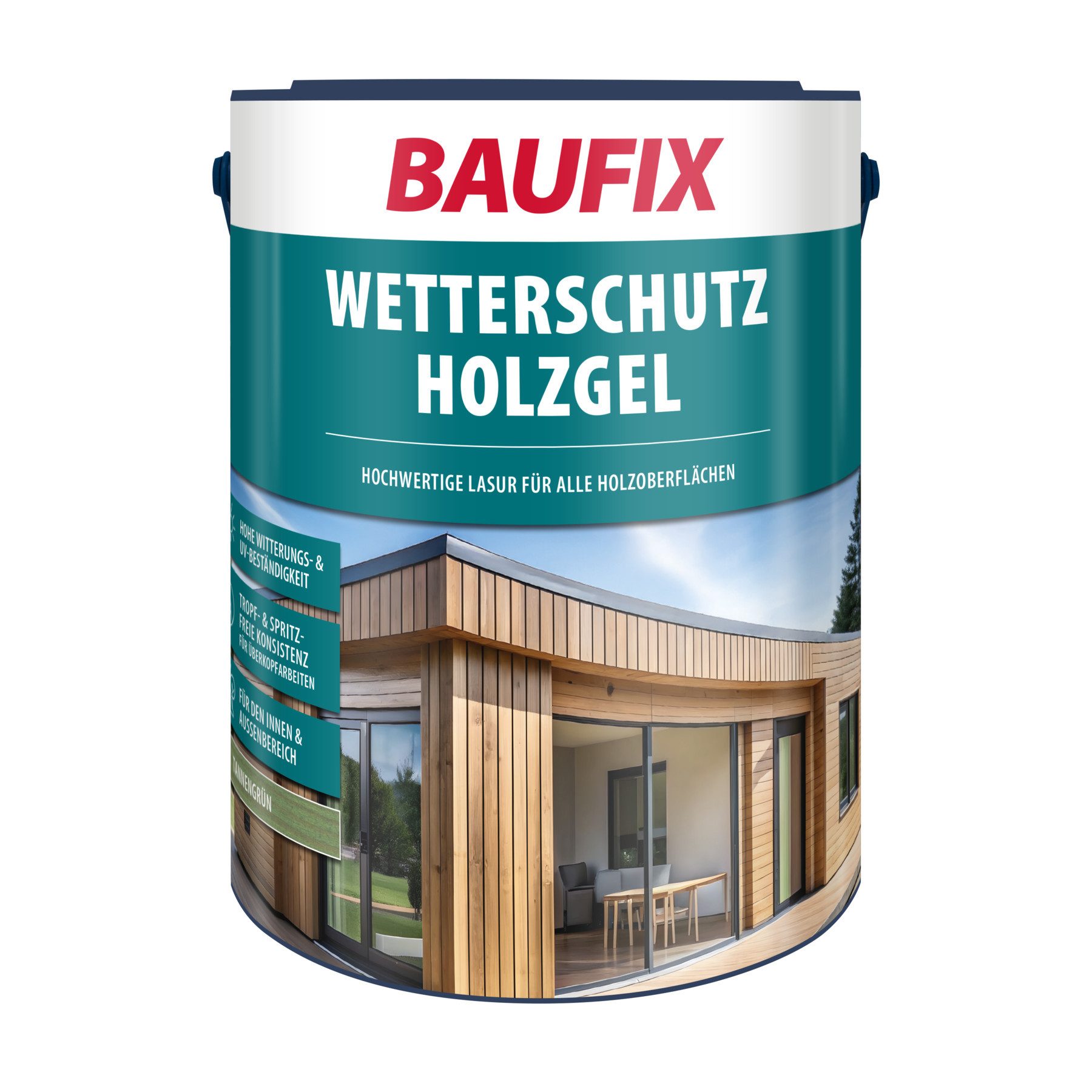 Baufix Holzschutzlasur Wetterschutz-Holzgel seidenglänzend, 5 Liter für ca. 50 m², für Zäune, Pergolen, Holztore, Ställe, Scheunen & Verschalungen