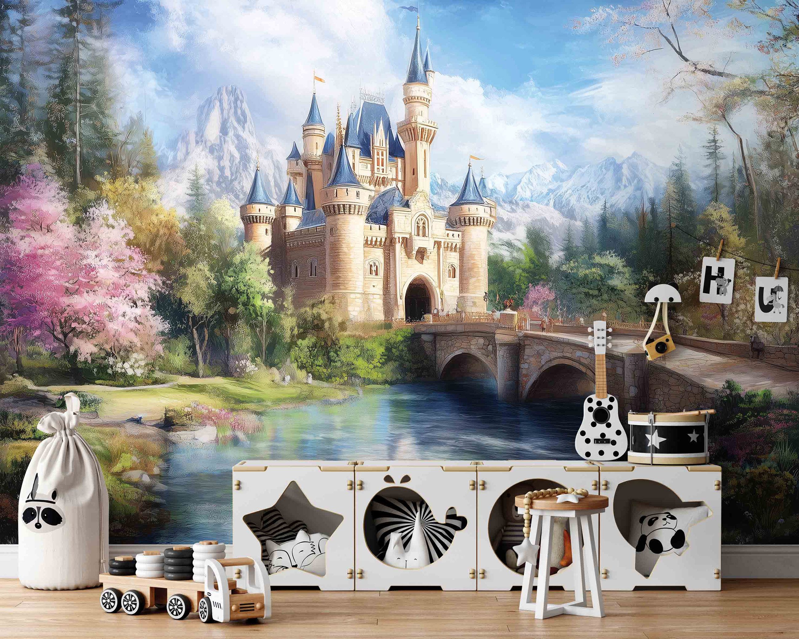 Wallarena Fototapete Mädchen Märchenschloss - Mehrfarbig - Klassisch - Vlies - Schlafzimmer, glatt, (2 St), 100x70cm
