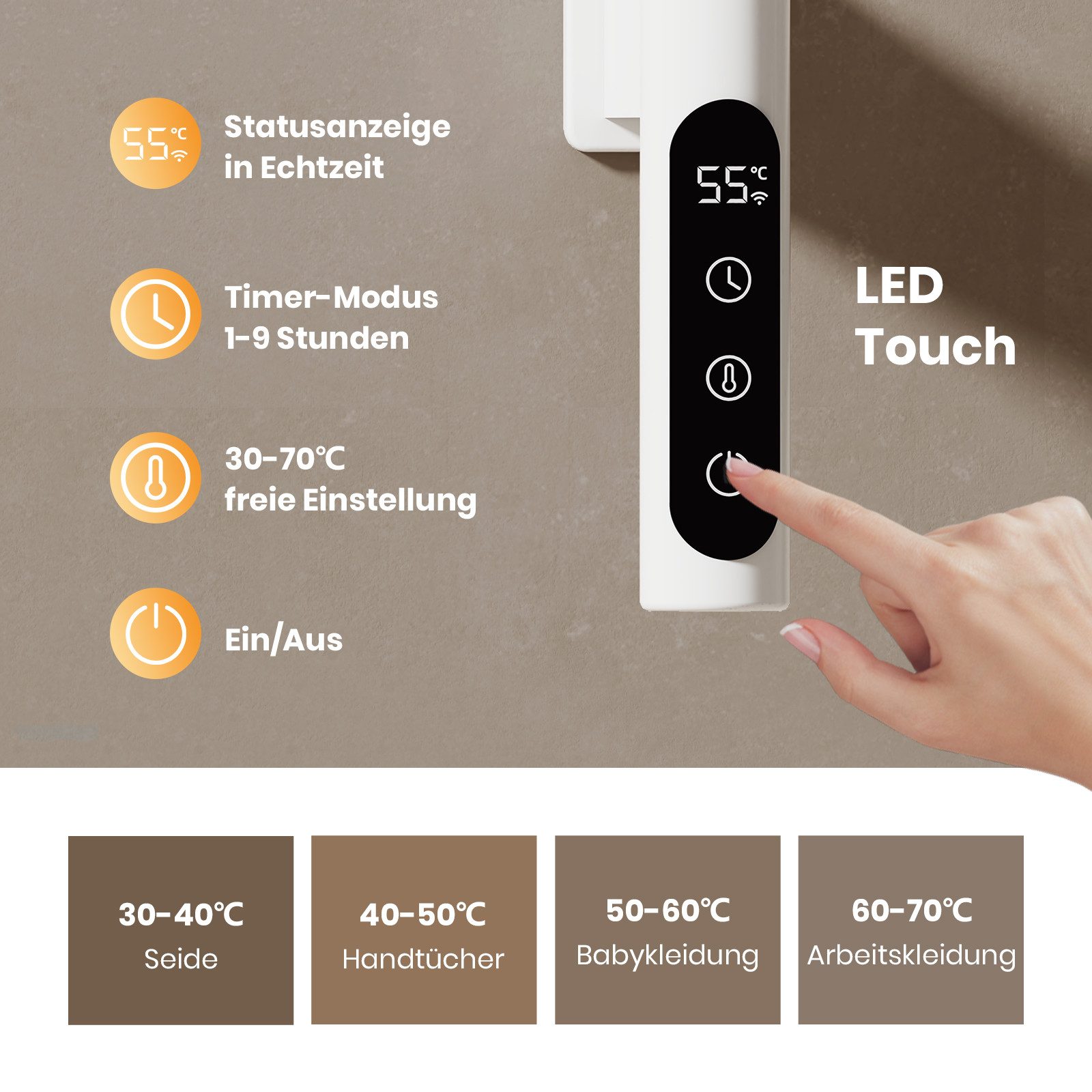 EMKE Elektrischer Badheizkörper Handtuchheizkörper elektrisch mit Intelligent Thermostat, 130 W Handtuchwärmer WiFi App Sprachsteurung, Timer 780x430mm