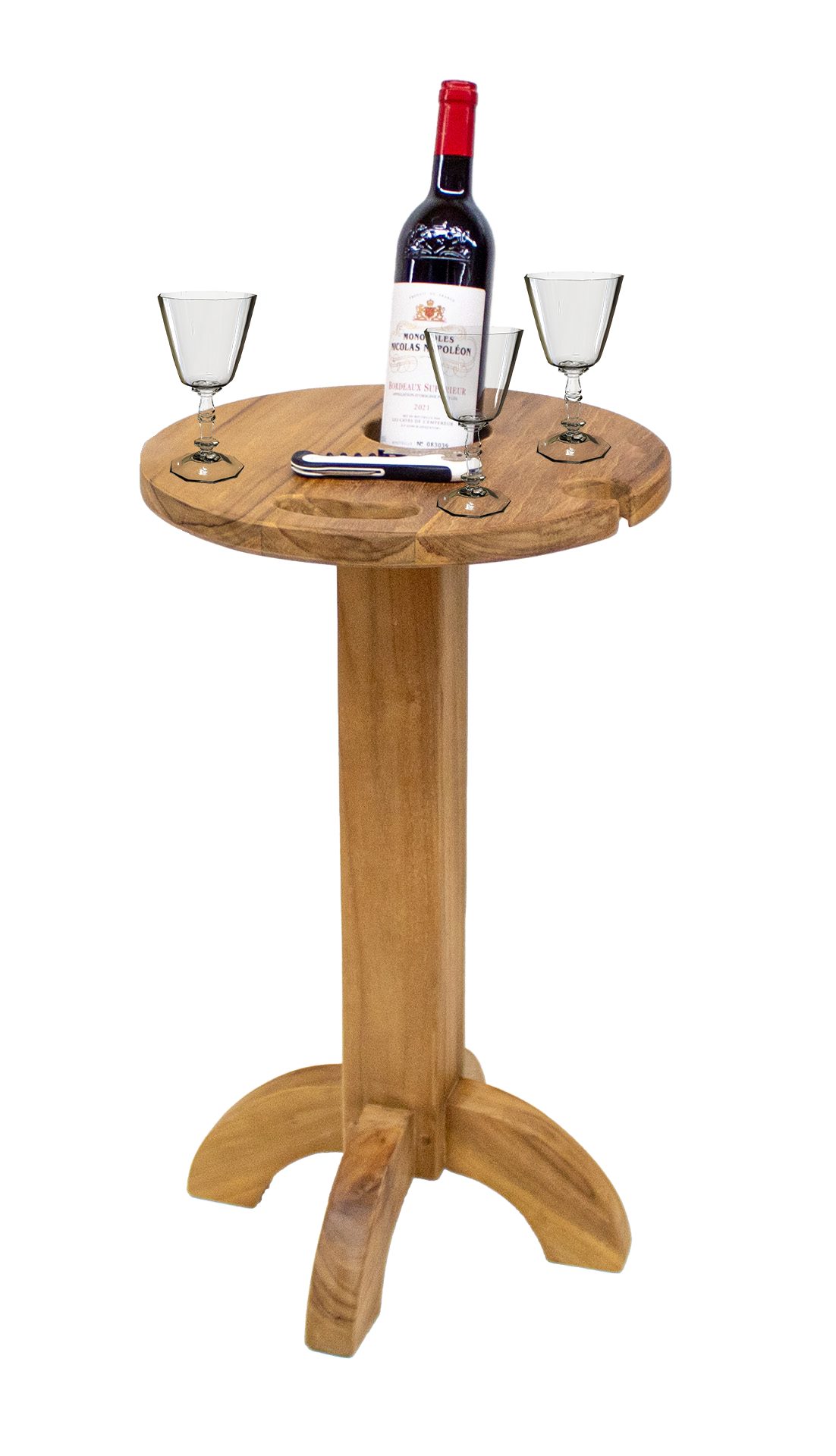 Endorphin Beistelltisch Teak-Weintisch für 2 Gläser und eine Flasche