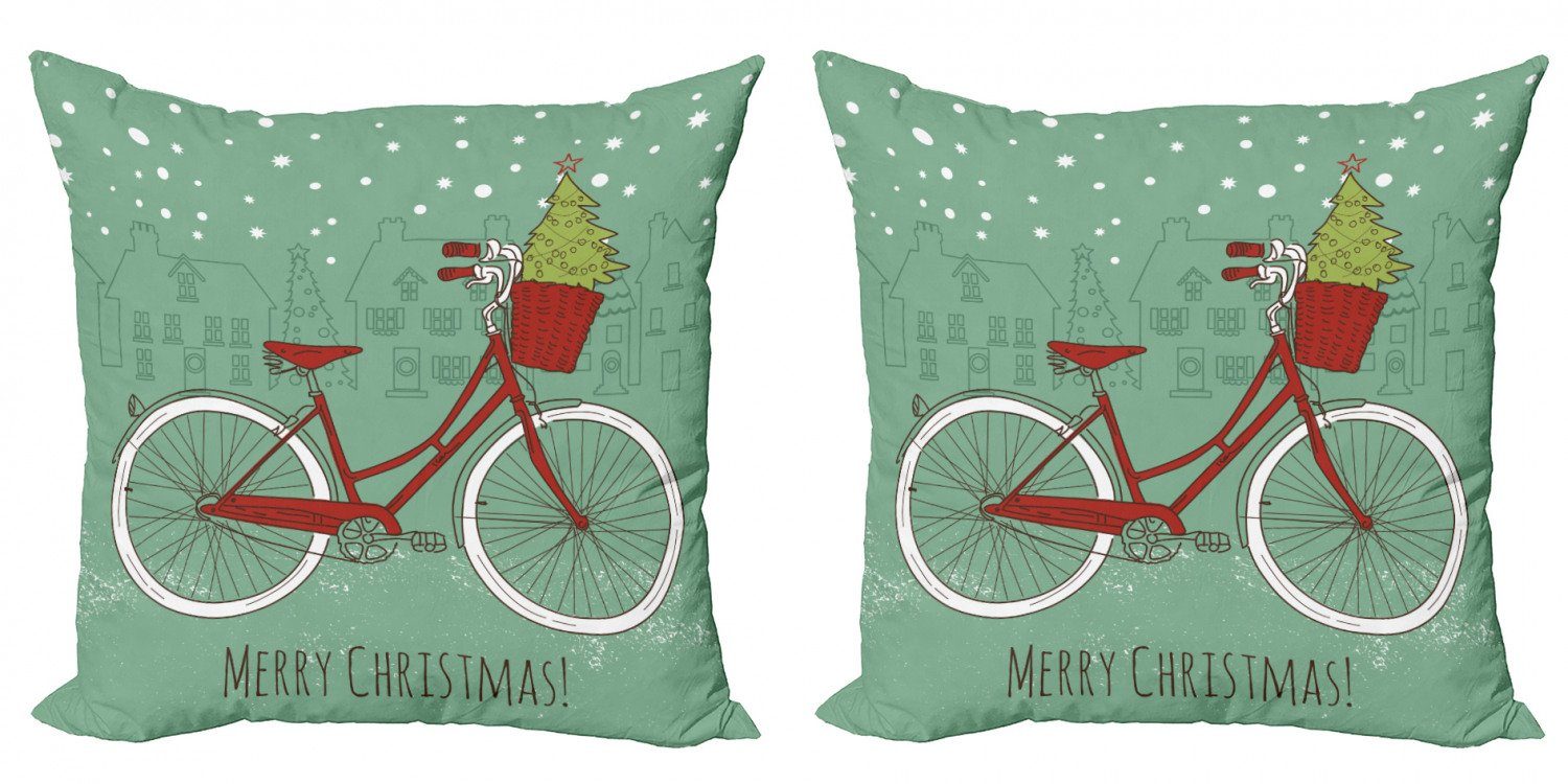 Digitaldruck, Modern Abakuhaus Kissenbezüge Weihnachten (2 Retro-Fahrrad-Weihnachtsbaum Accent Stück), Doppelseitiger