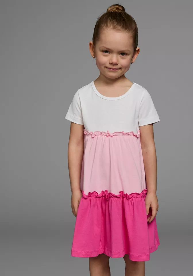 KIDSWORLD Jerseykleid - Volantkleid für kleine Mädchen festliche Anlässe, kniefreie Länge, verspielter Stil