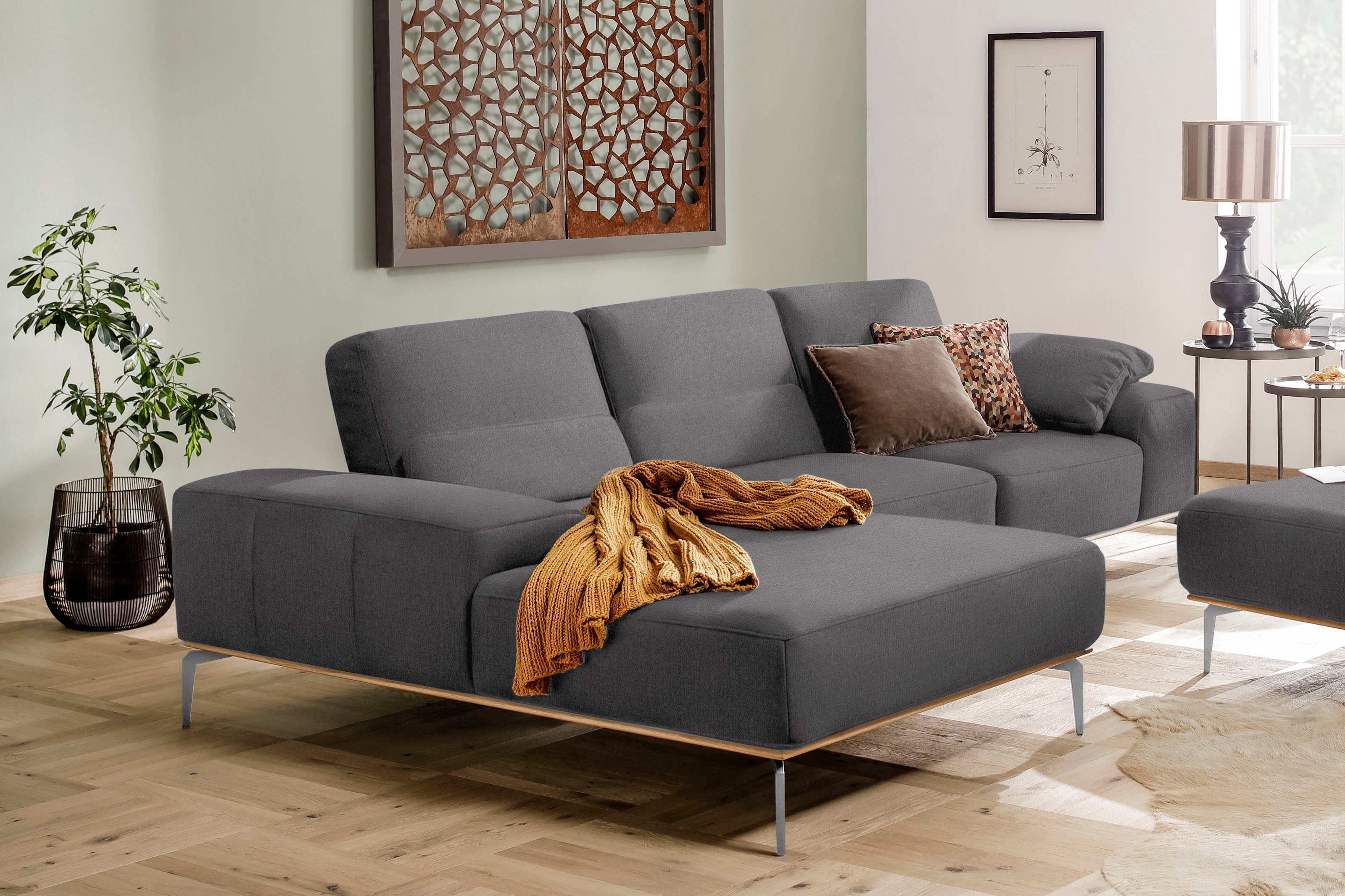 Breite 299 Füße W.SCHILLIG glänzend, Holzsockel, run, Chrom cm in Ecksofa elegantem mit