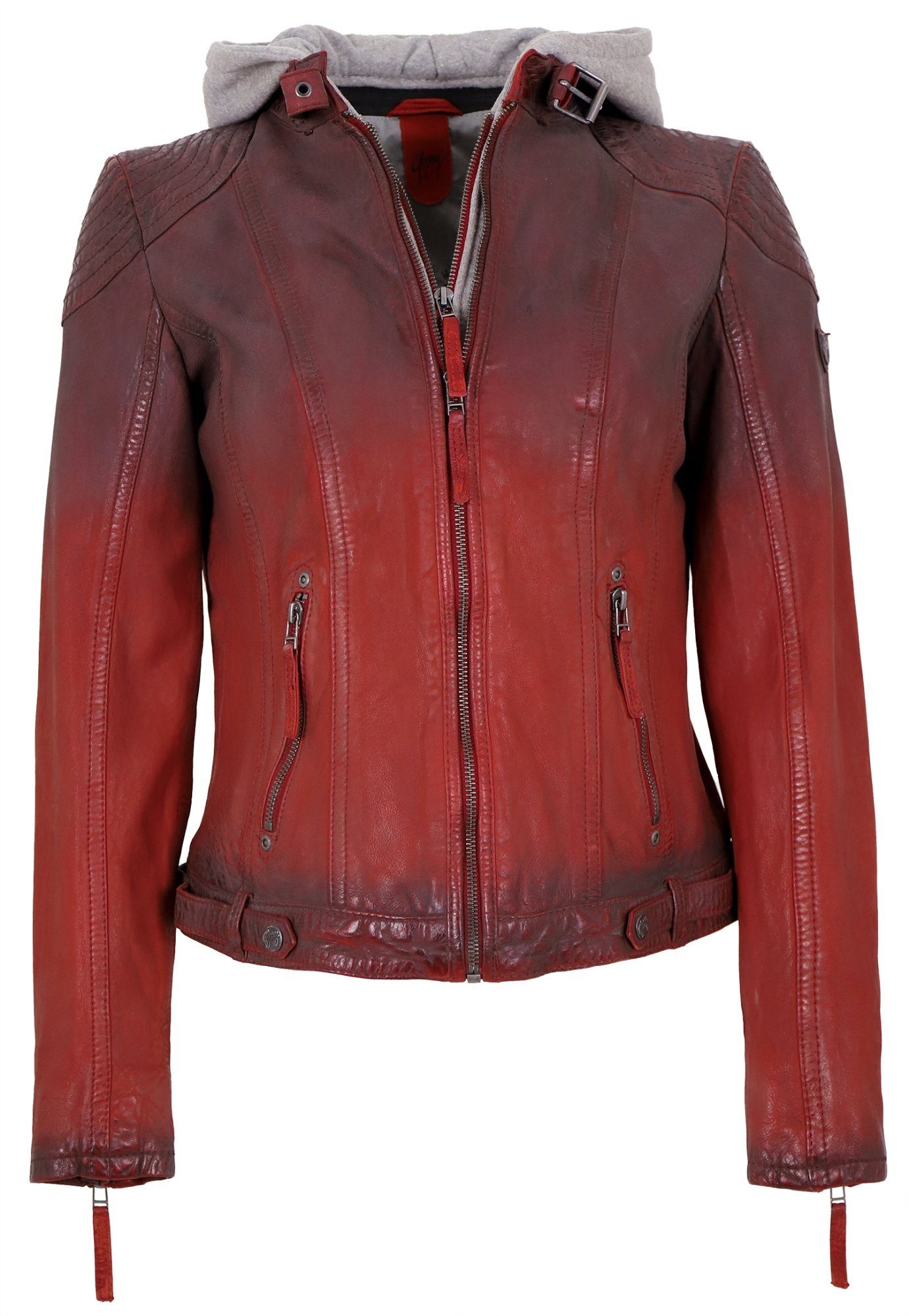 Gipsy by Mauritius Lederjacke Cascha LAMOV Gipsy - Damen Lederjacke Kapuze Lammnappa rot bio antik