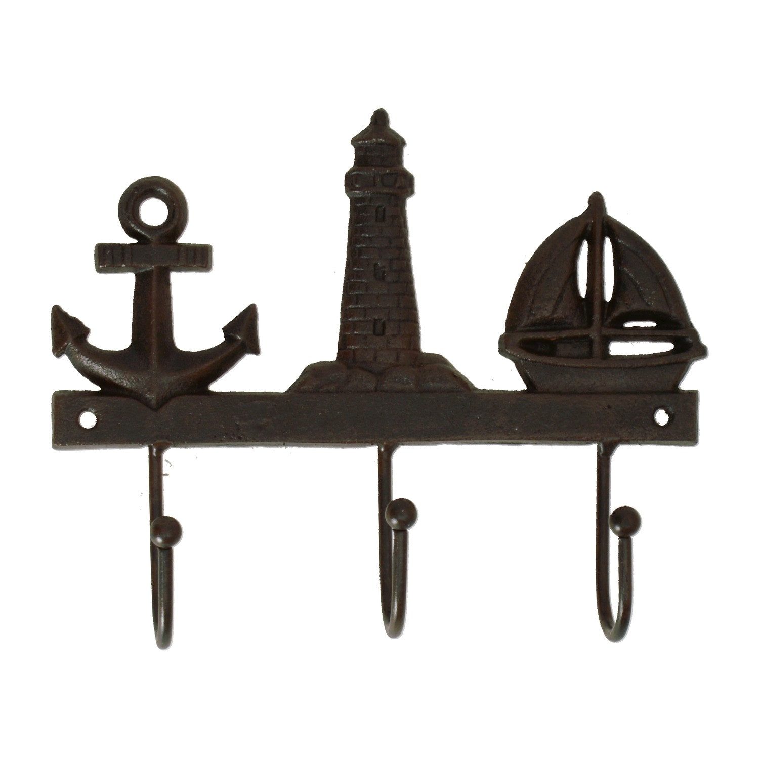 Dragimex Kleiderhaken Anker, Leuchtturm und Boot Kleiderhaken aus Gusseisen