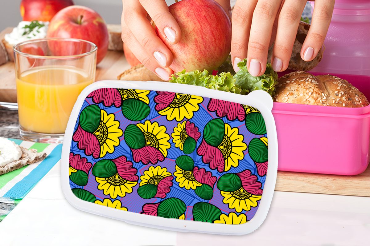 Brotbox Lunchbox MuchoWow Blumen Kunststoff Erwachsene, (2-tlg), Kunststoff, Mädchen, - Brotdose Kinder, für Muster - rosa Snackbox, Afrika,