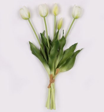 Kunstblumenstrauß Silikontulpen, weiß, wie lebendig, Strauß von 5 Stück, Sarcia.eu