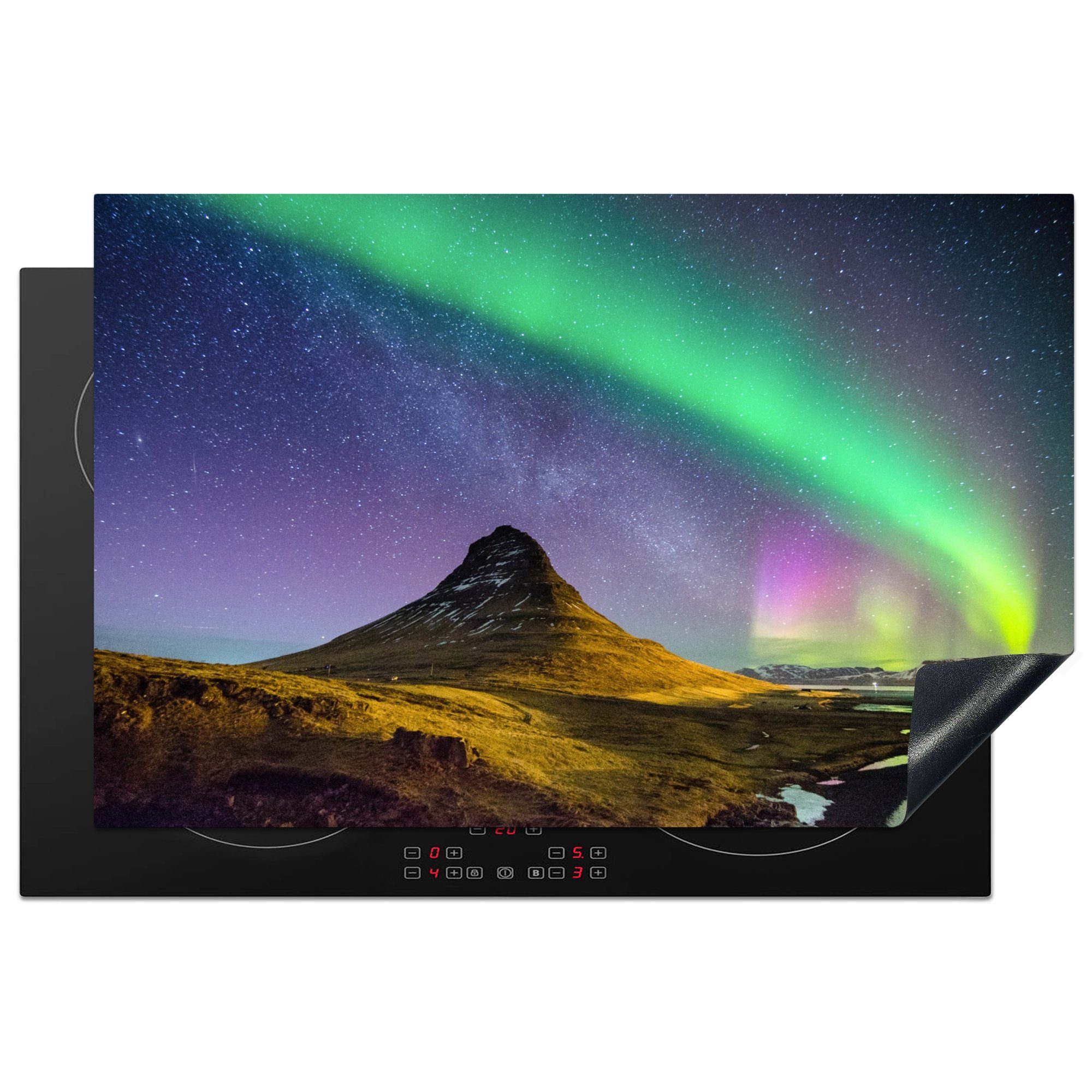 MuchoWow Herdblende-/Abdeckplatte Aurora - Nordlichter - Nacht, Vinyl, (1 tlg), 81x52 cm, Induktionskochfeld Schutz für die küche, Ceranfeldabdeckung