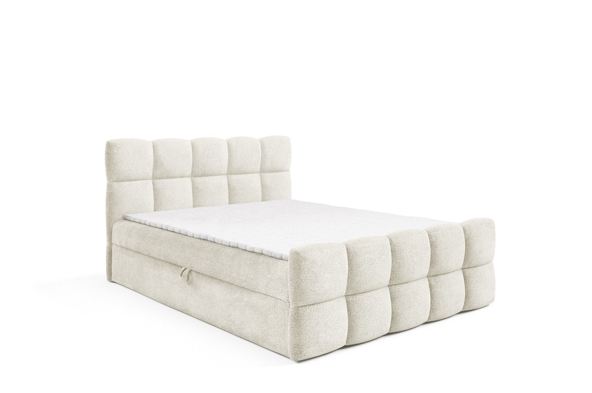 Fun Möbel Boxbett Schlafzimmerbett SATINE PREMIUM Stoff Coral (inkl. Viscoschaumtopper, inkl. Taschenfederkernmatratze), inkl. Bettkasten