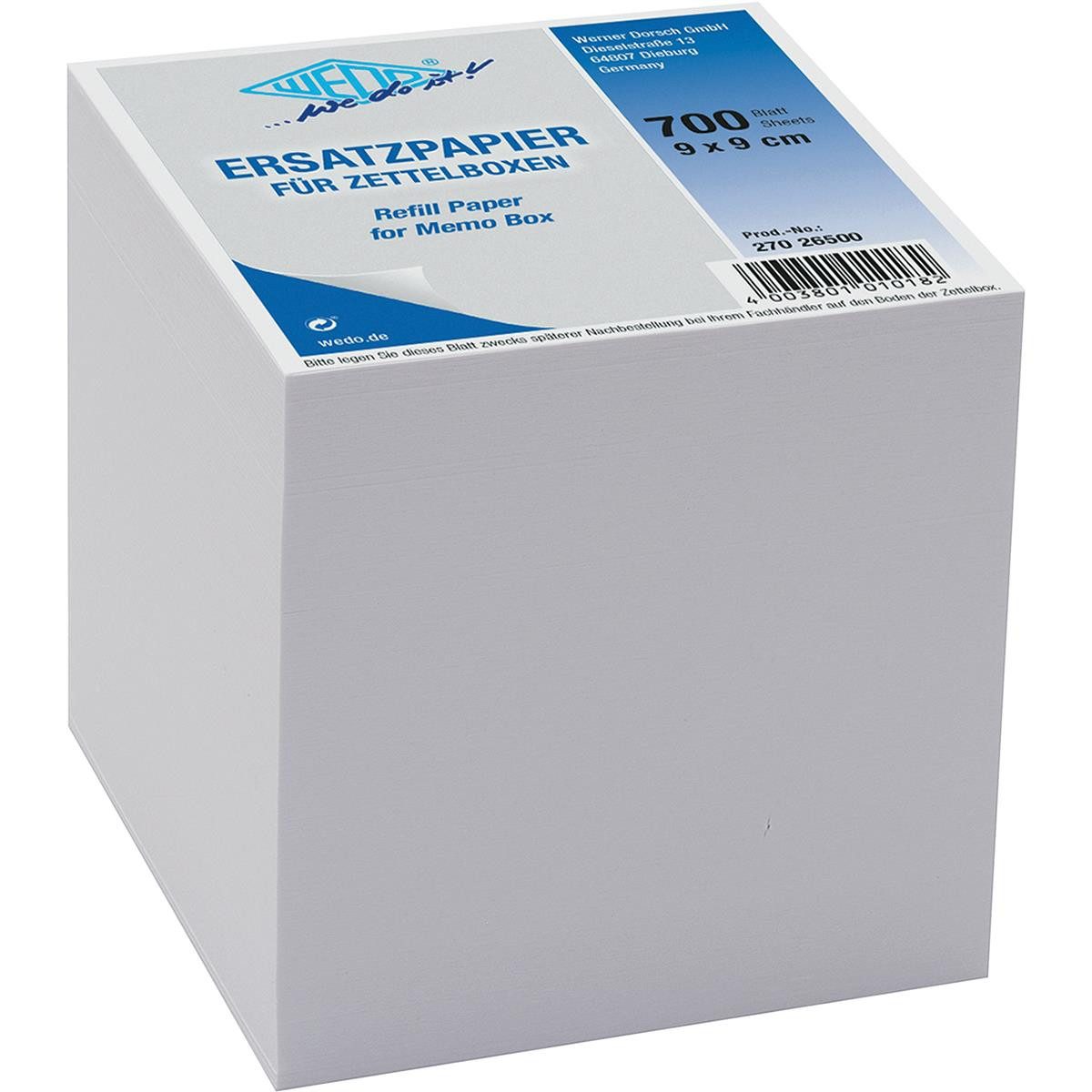 Notizheft WEDO Zettelboxeinlage 27026500 9x9cm weiß 700 Bl./Pack.