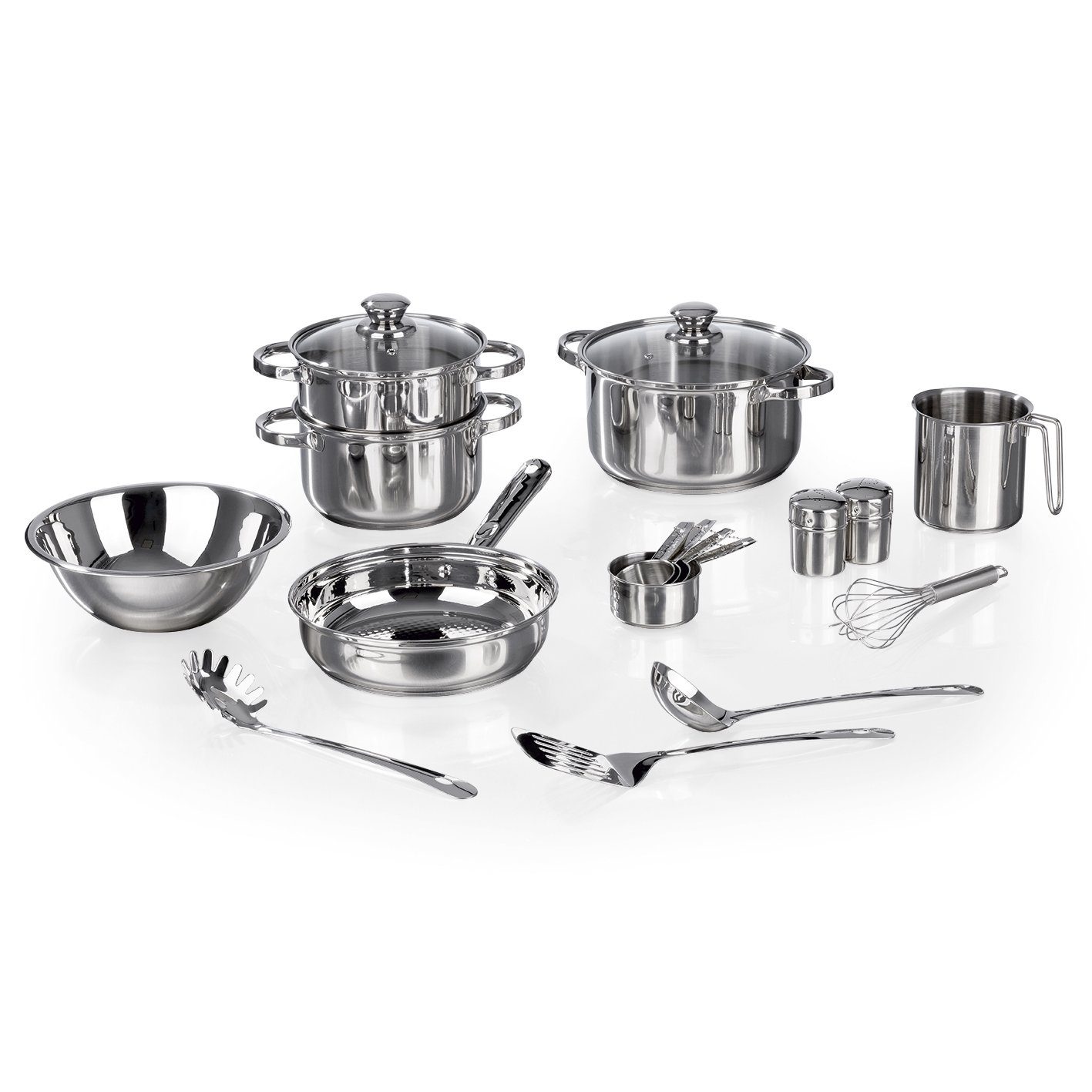 MAXXMEE Topf-Set 18-teiliges Koch- & Zubereitungsset inkl. Dampfgarer - Edelstahl, (18-tlg), 18-teiliges Koch- & Zubereitungsset Edelstahl