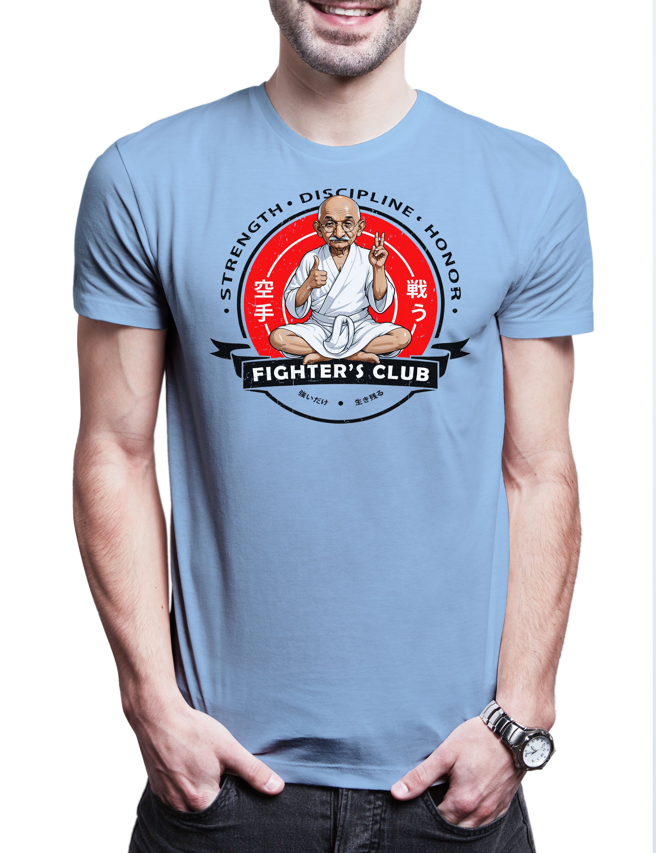 Print-Shirt Fighter's Club Gandhi II Herren T-Shirt Mahatma Meditation Peace