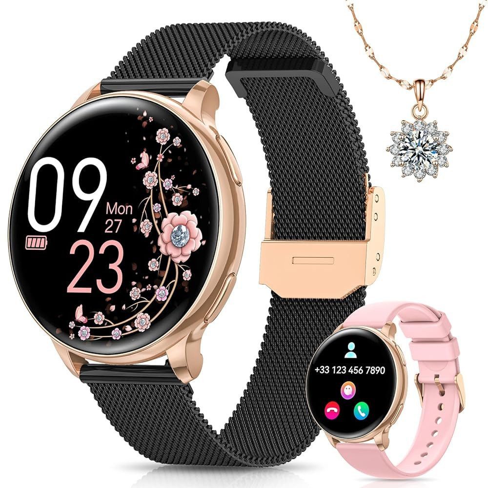 SWGOTA 2026 NEW Smartwatch Damen Fitnessuhr Damen mit Pulsuhr,SpO2,Blutdruck Smartwatch (3.23 cm/1,27 Zoll, High-Definition-Display), IP68 Smartwatch Damen rund mit Anrufe,Schlafmonitor,Edle Halskette
